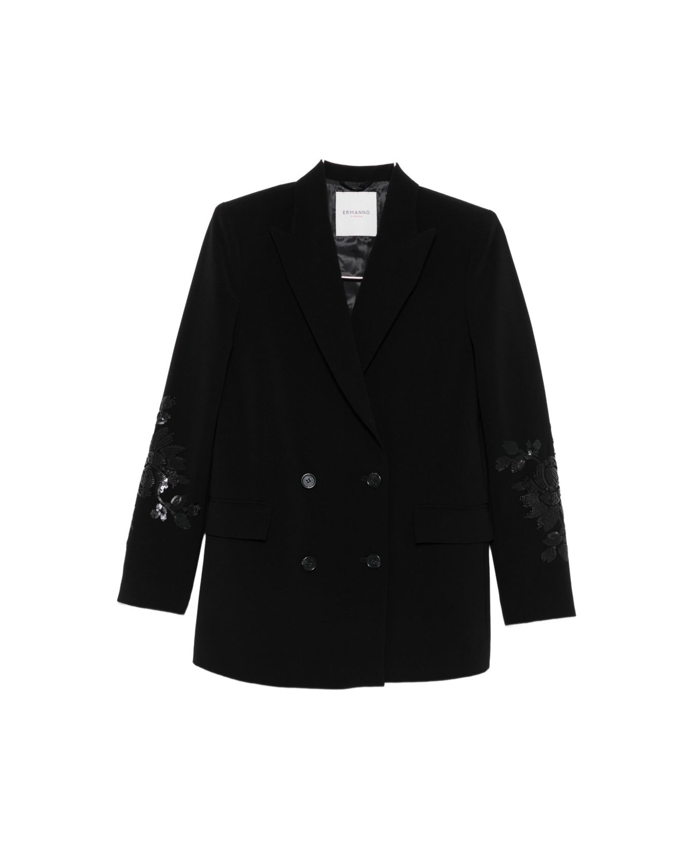 Ermanno Firenze Embroidered Double-breasted Jacket - Black