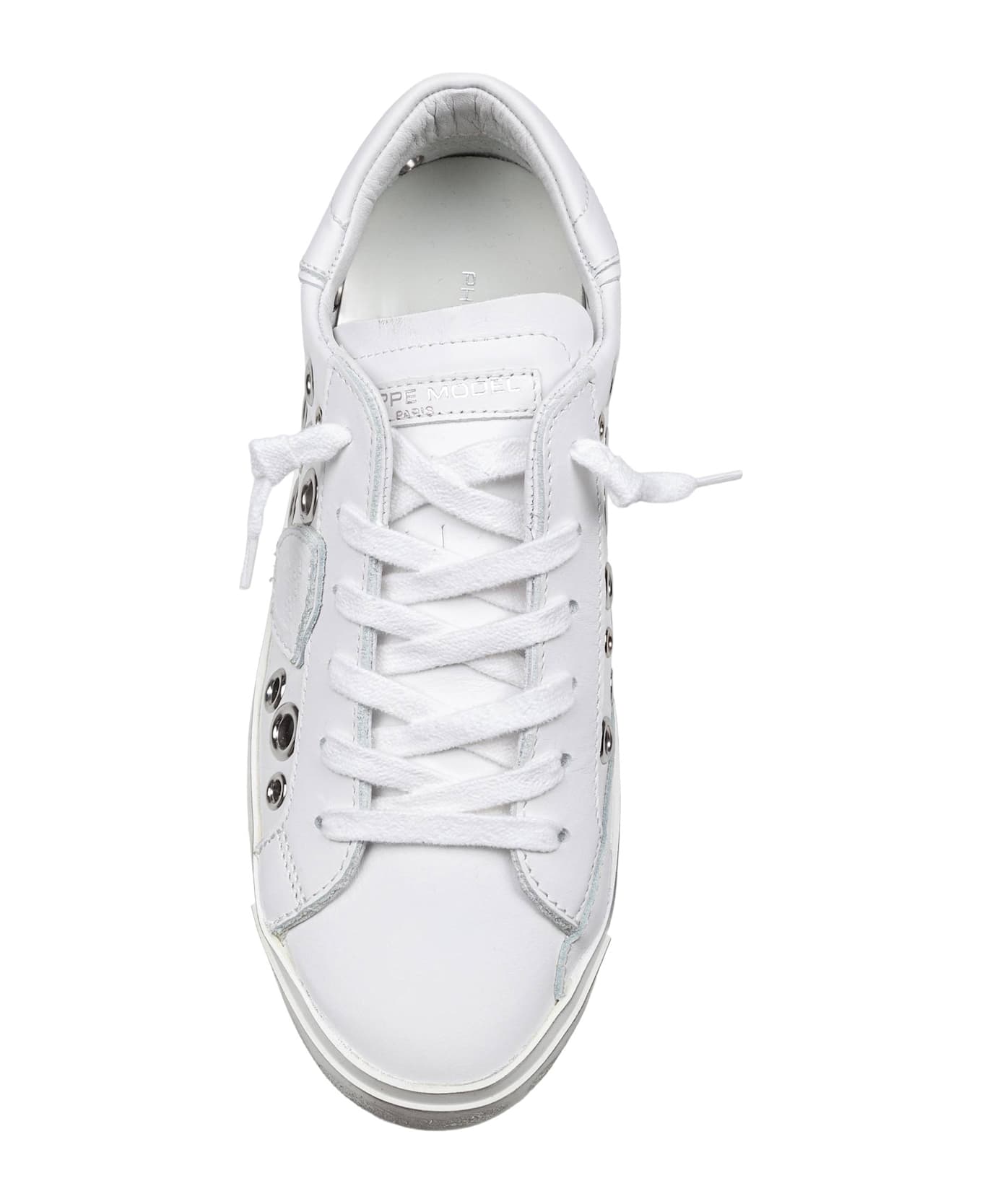 Philippe Model Prsx Low Leather Sneakers With Applied Studs - White