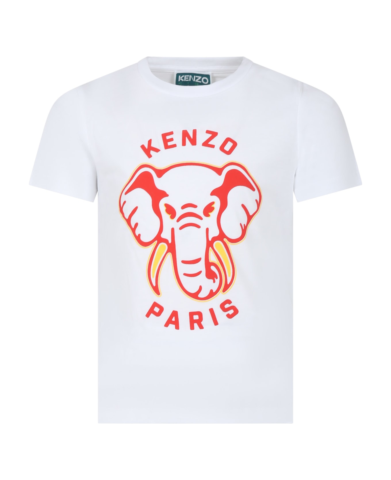Kenzo Kids White T-shirt For Boy With Iconic Elephant - White