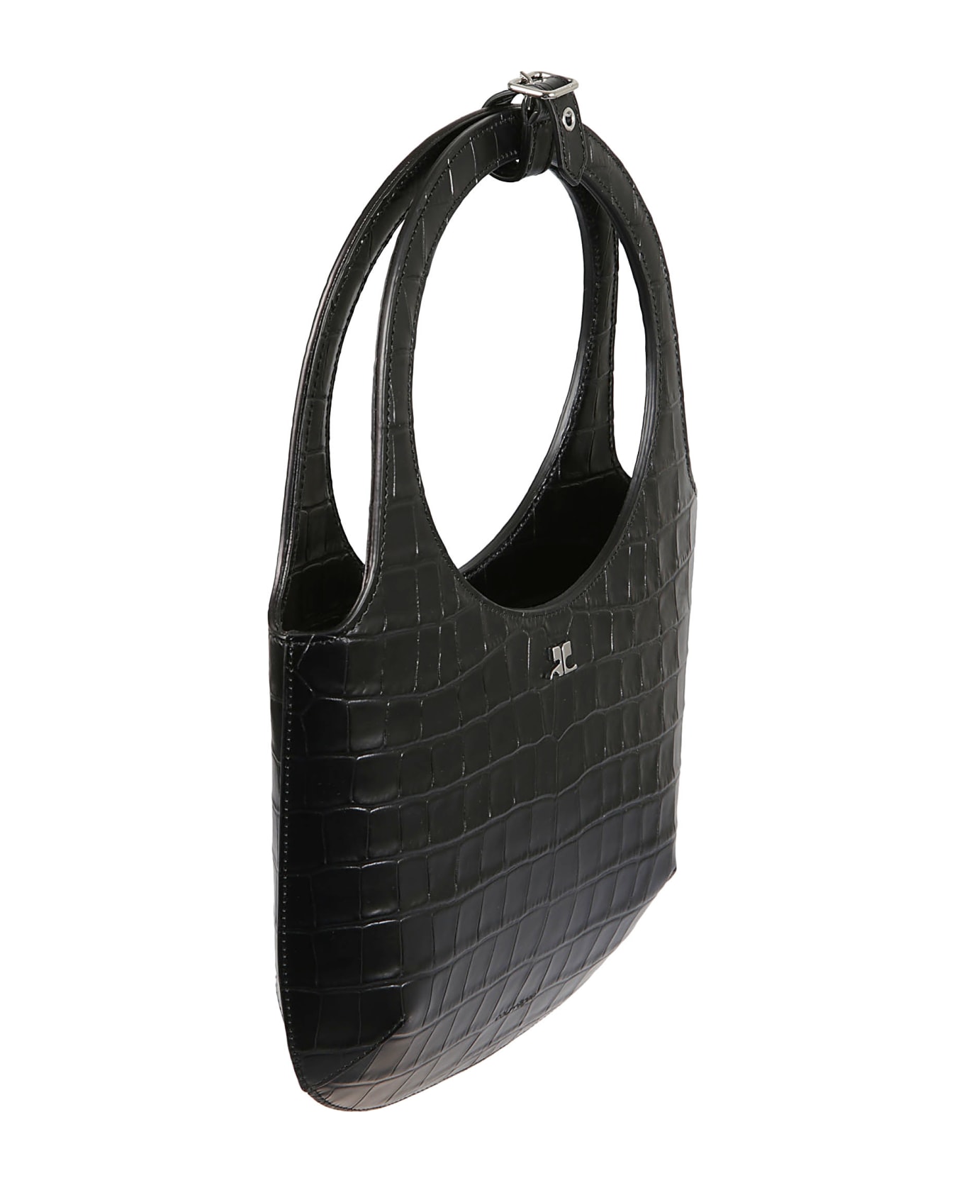 Courrèges Croco Embossed Handbag - Black