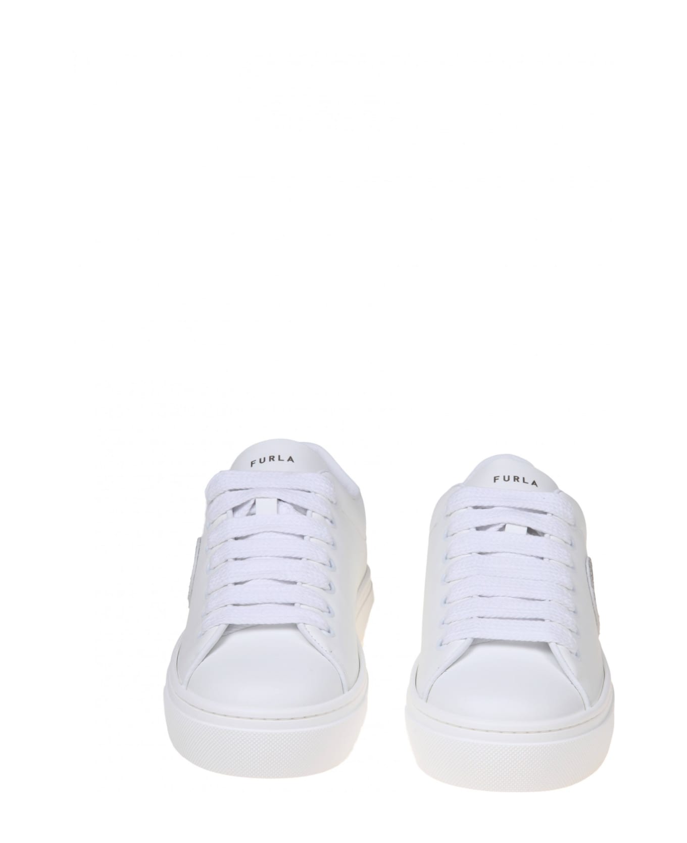 Furla Joy Lace Up Sneakers In White Leather - TALC/SILVER