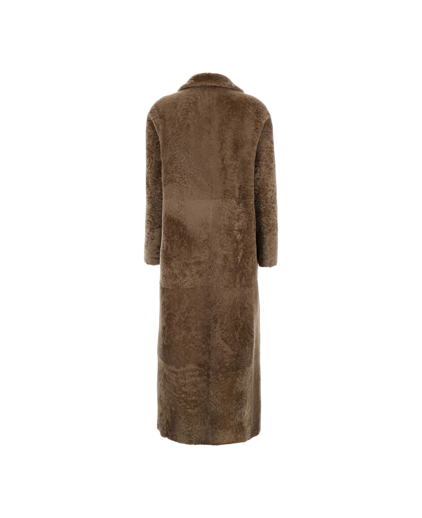 Blancha Brown Double-breasted Shearling Coat With Peak Revers In Fur Woman - Brown