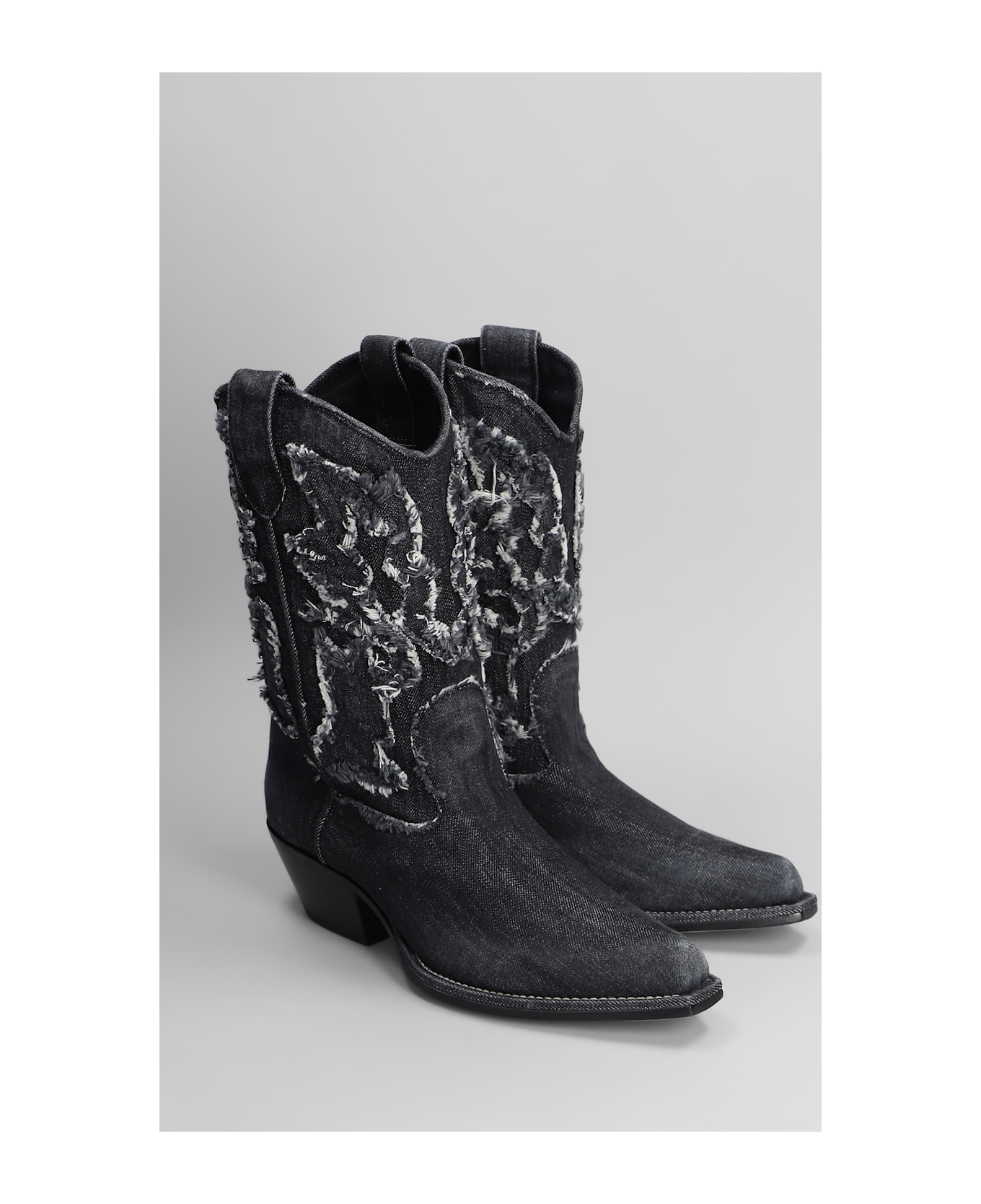 Vic Matié Denim 155 Texan Ankle Boots In Black Denim - black