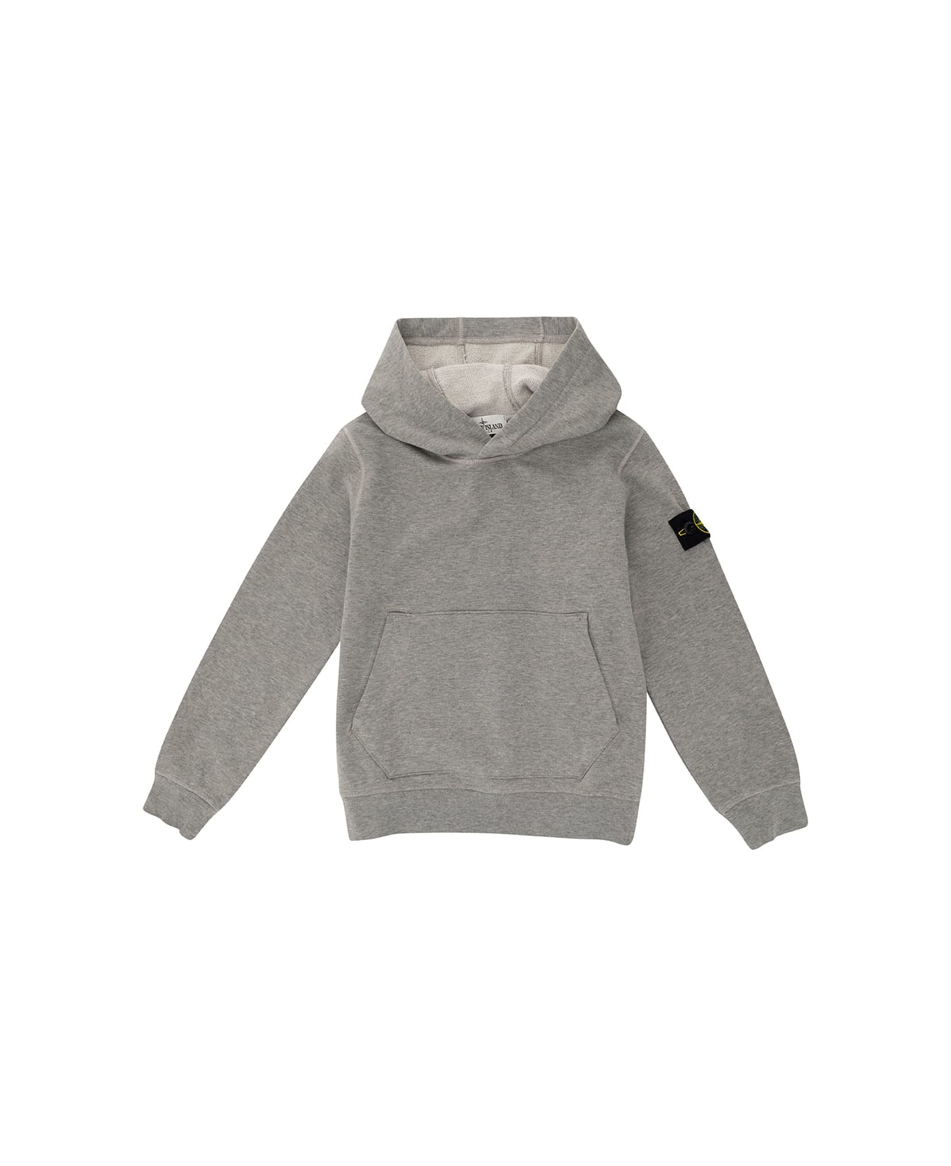 Stone Island Grey Hoodie With Logo Patch In Cotton Boy ニットウェア＆スウェットシャツ
