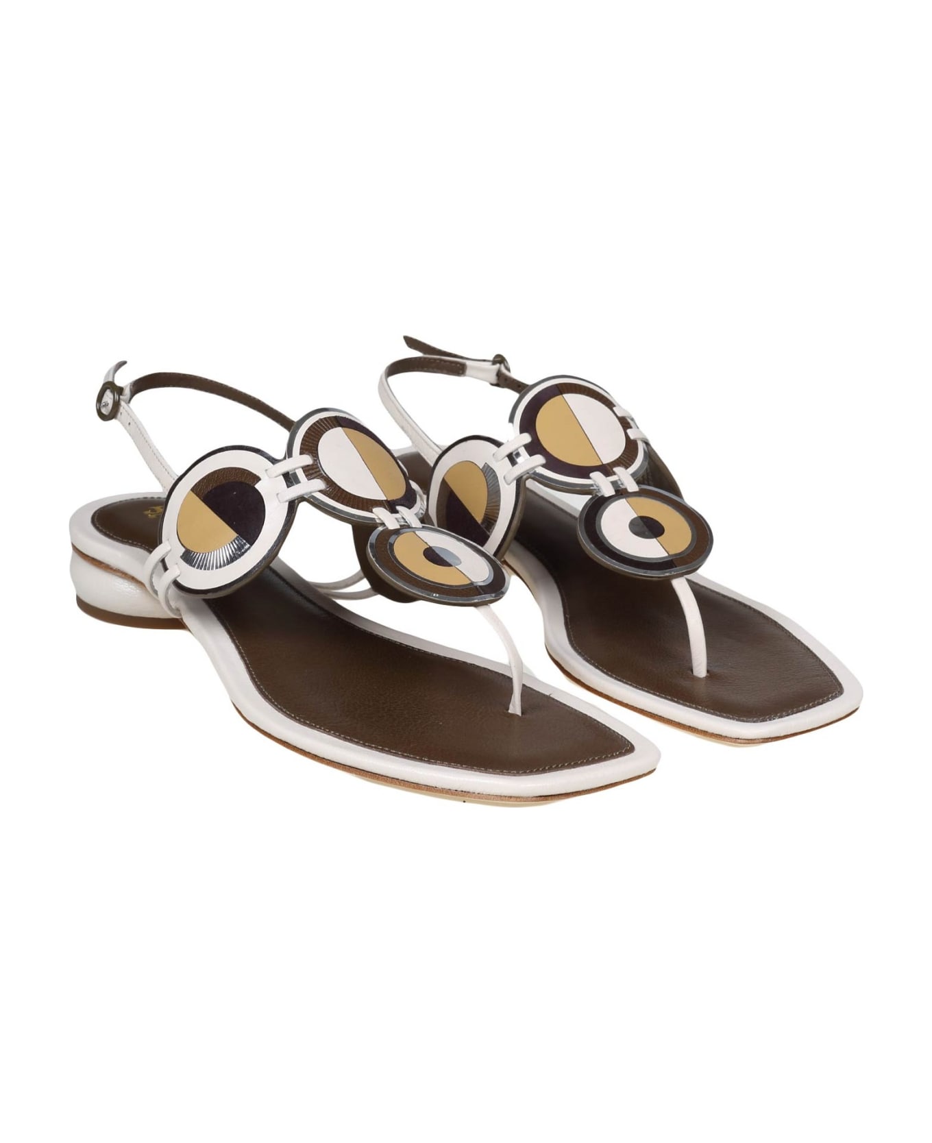 Tory Burch Leather Thong Sandal With Applied Discs - Cream