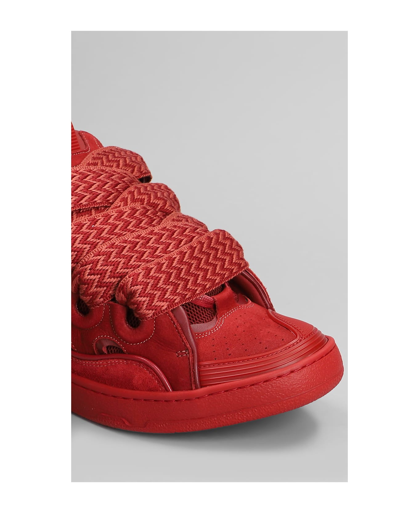 Lanvin Curb Sneakers In Red Suede And Leather - red