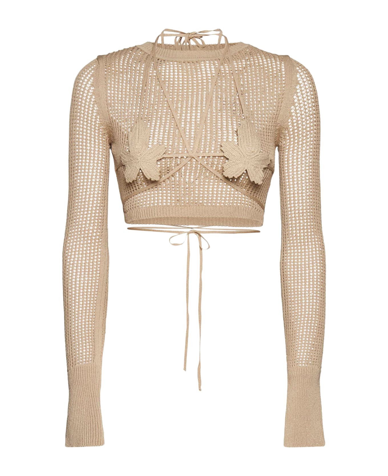 ANDREĀDAMO Fishnet Knit Crop Top With Cut-out And F - Nude