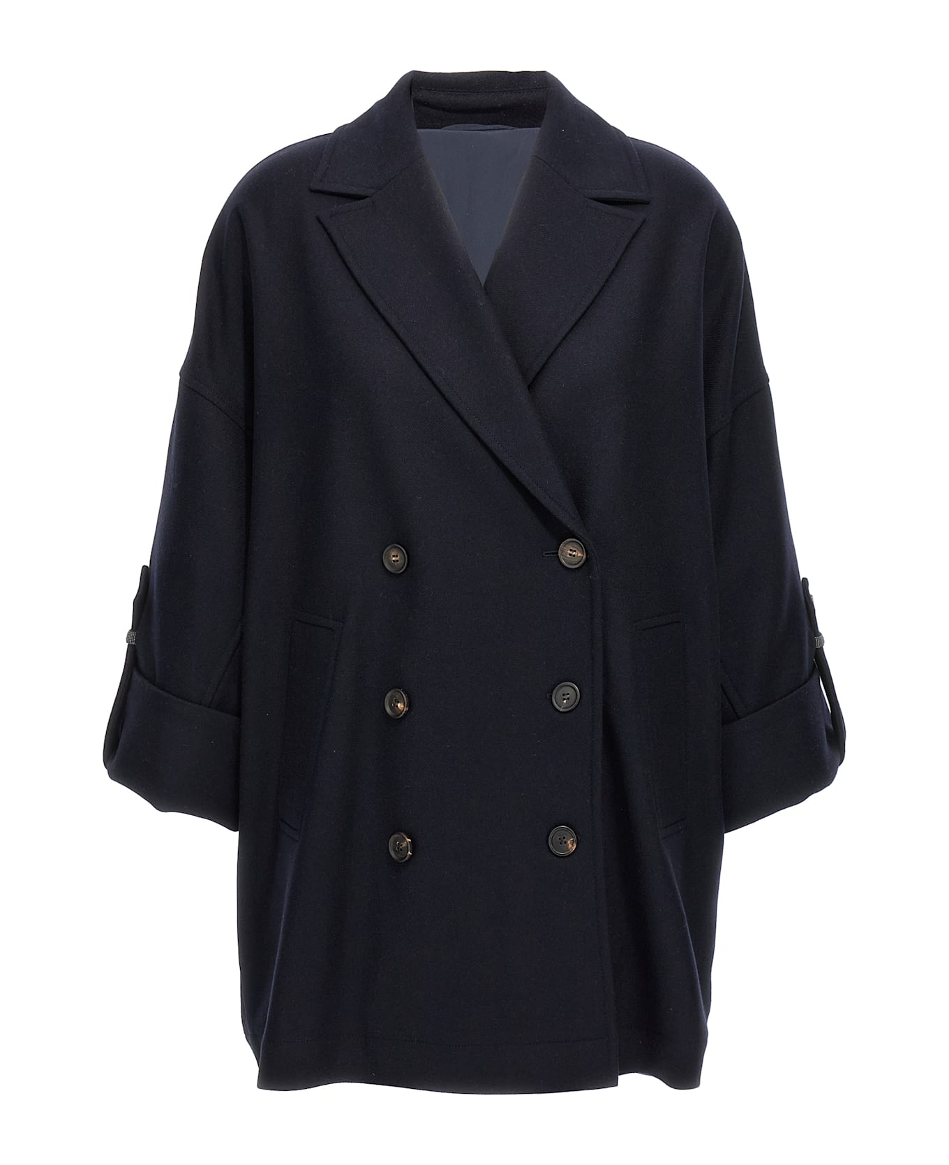 Brunello Cucinelli 
shiny Cuff Details
 Caban Coat - Blue