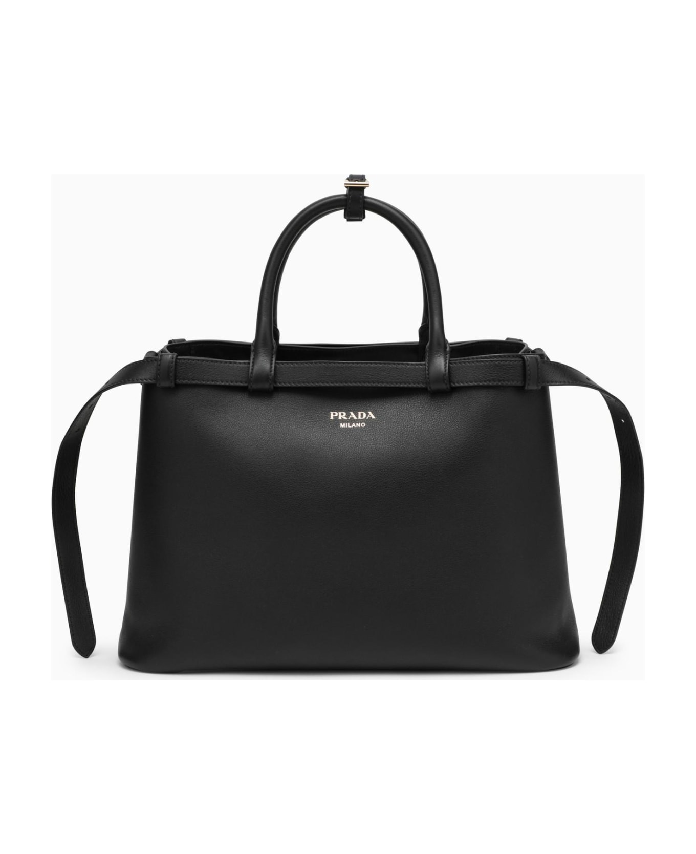 Prada Black Medium Leather Handbag With Belt - Nero