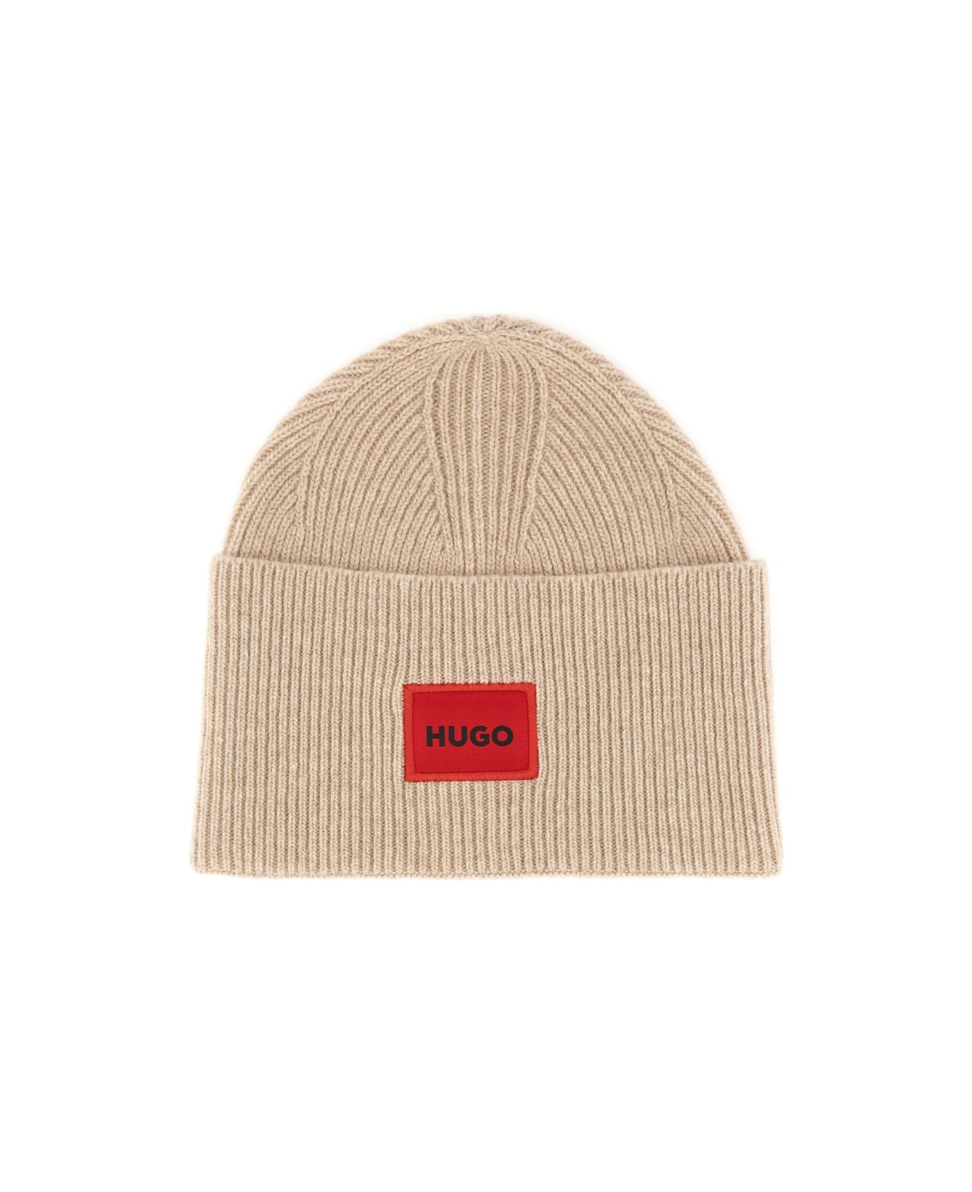 Hugo Boss Beanie Hat With Logo - BEIGE