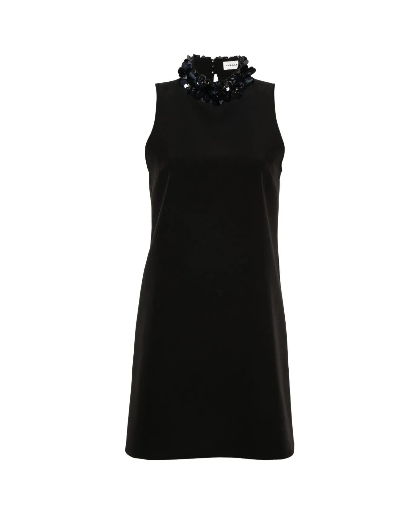 Parosh Sleeveless High Neck Mini Dress With Paillettes - Black