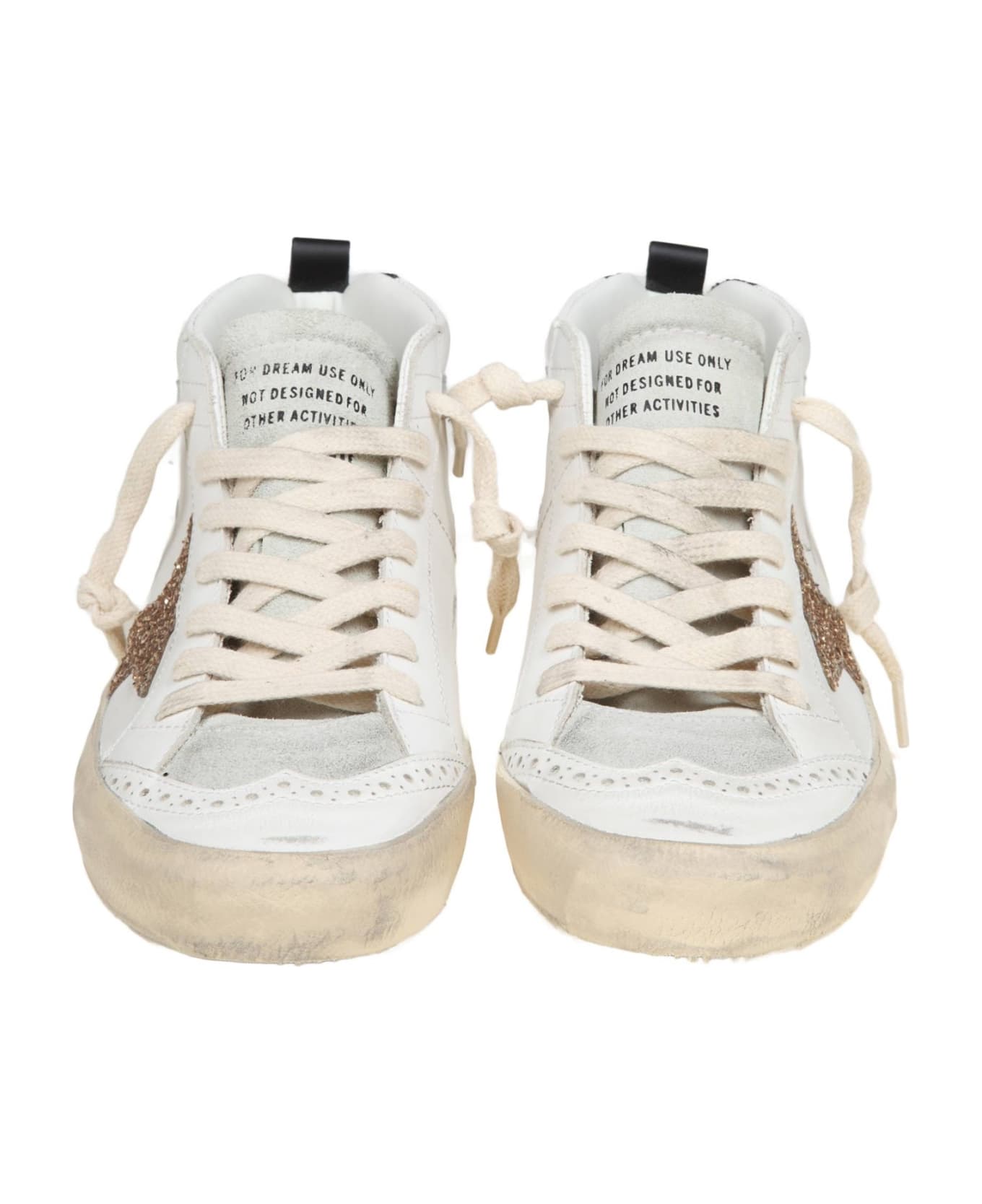 Golden Goose Mid Star In Leather And Suede With Glitter Star - White/Gold スニーカー