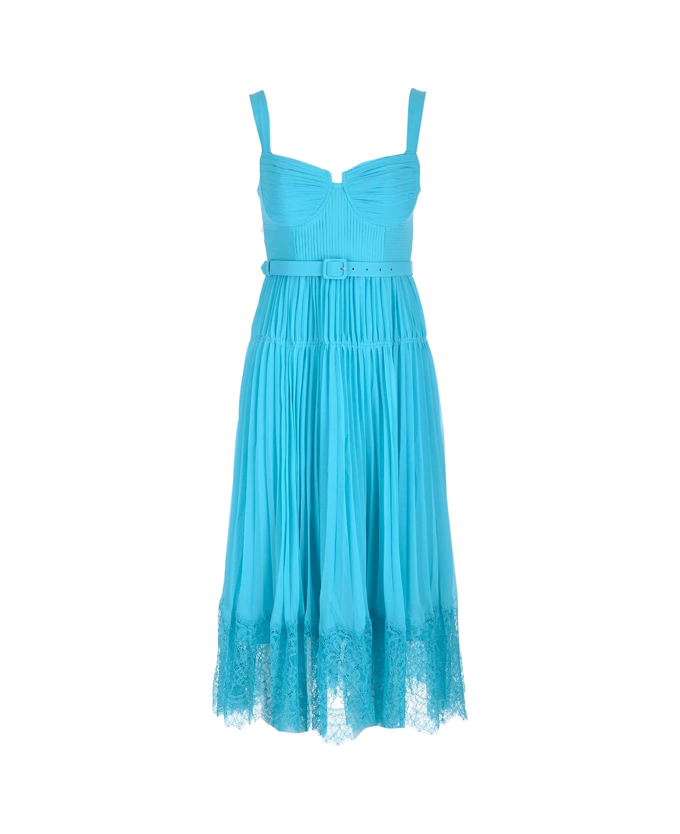 self-portrait Pleated Chiffon Dress - Blue
