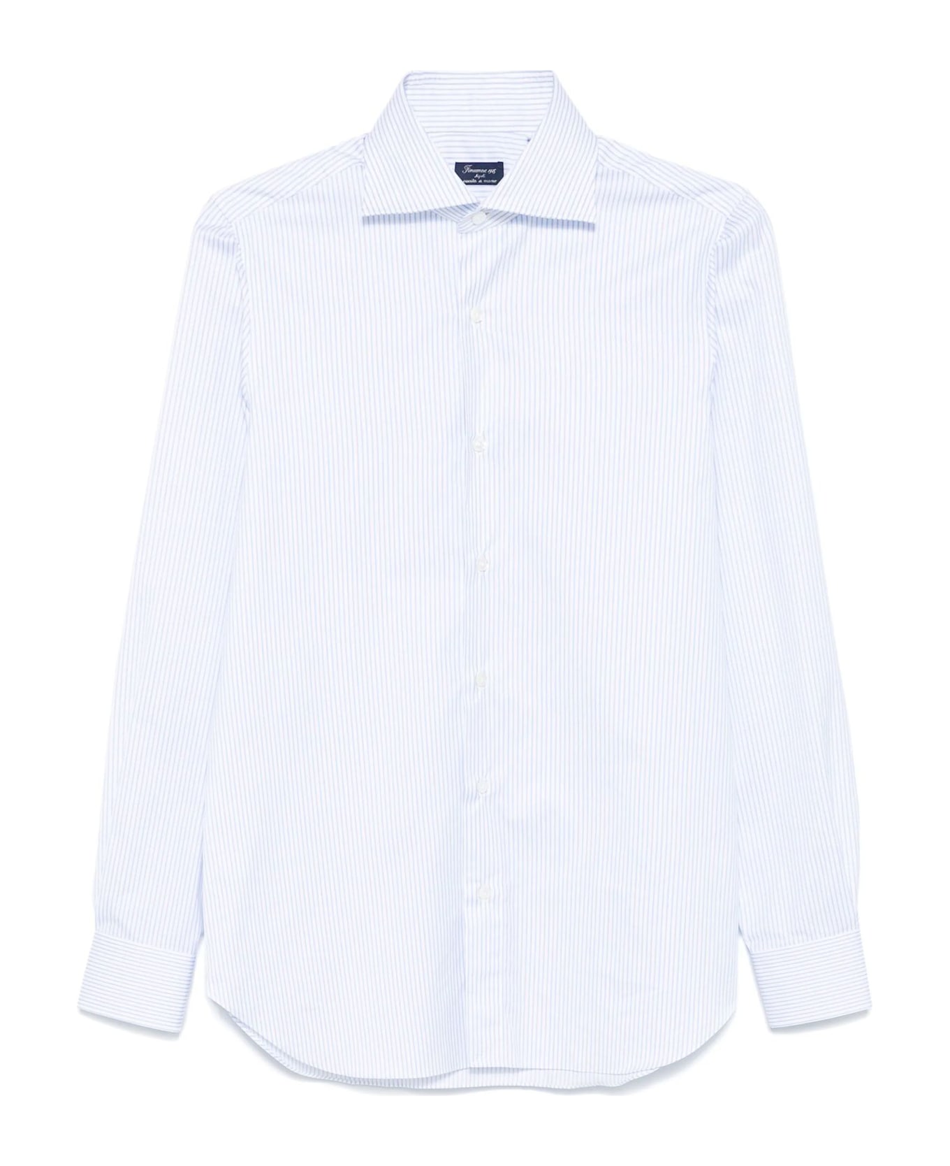 Finamore White And Sky Blue Cotton Striped Shirt - White