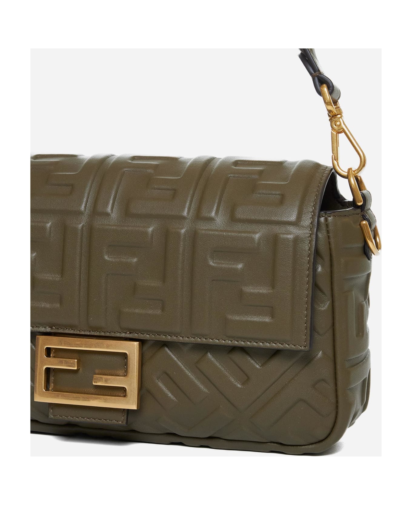 Fendi Ff Nappa Leather Baguette Medium Bag - B Avocado