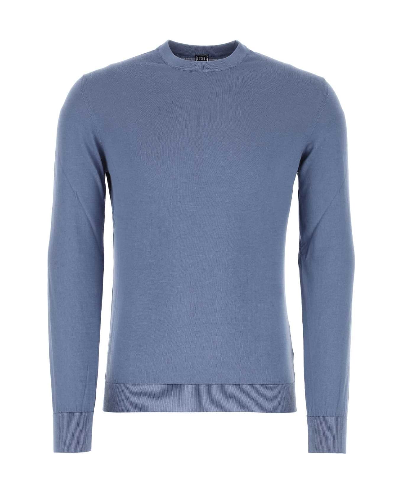 Fedeli Powder Blue Cotton Sweater - Blue