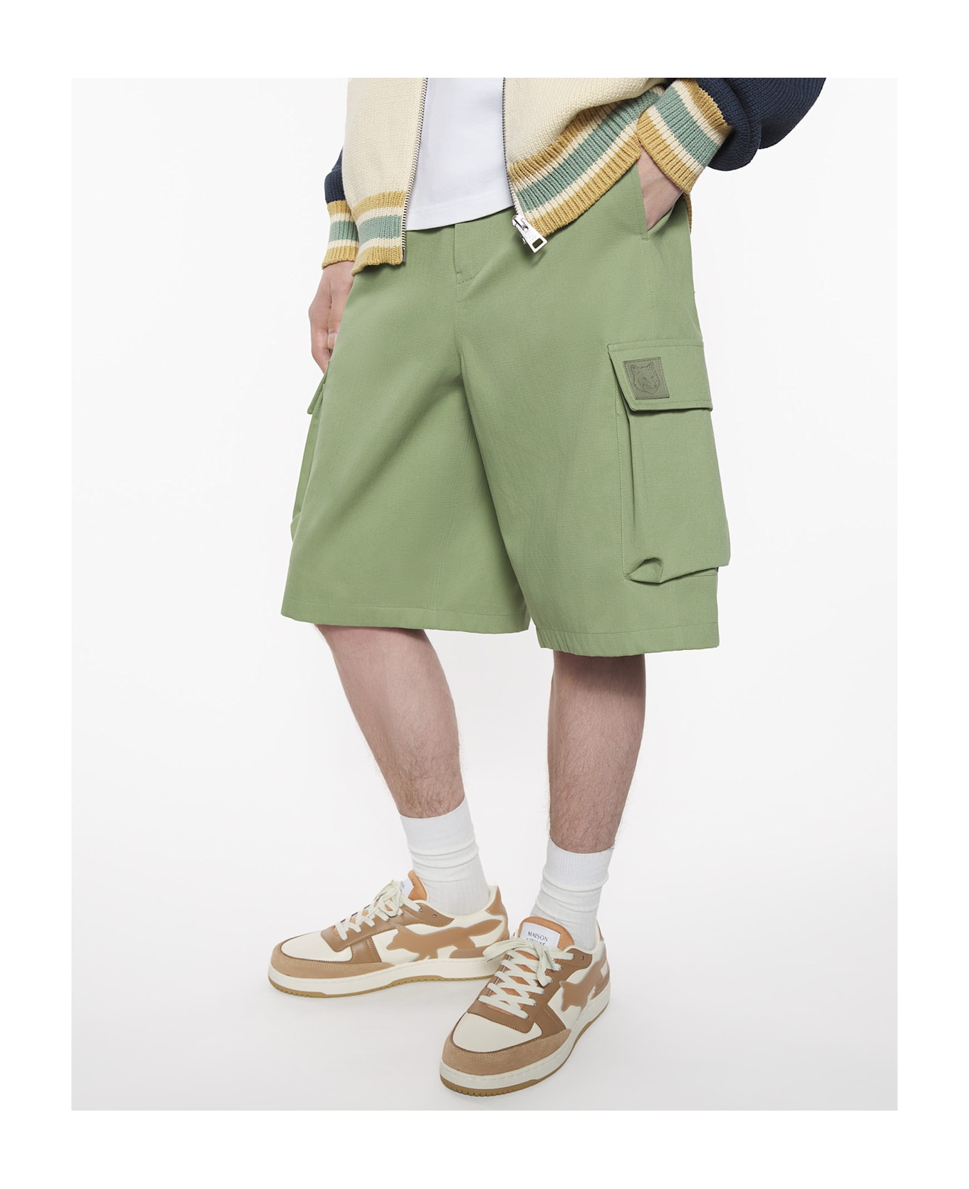 Maison Kitsuné Belted Cargo Bermuda - Turf Green
