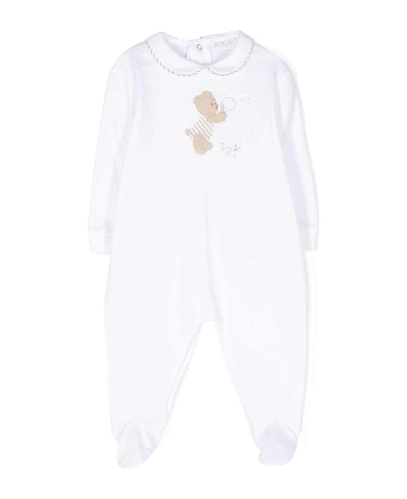 Il Gufo White Playsuit With Feet And Teddy-bear Embellishment - Brown トップス