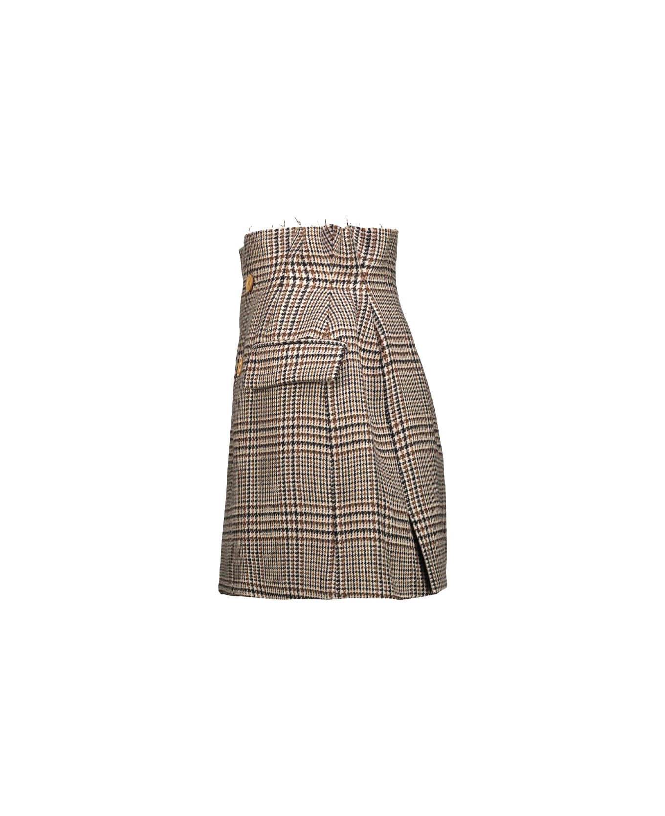 VETEMENTS Deconstructured Tailored Mini Skirt - Beige Houndstooth Check