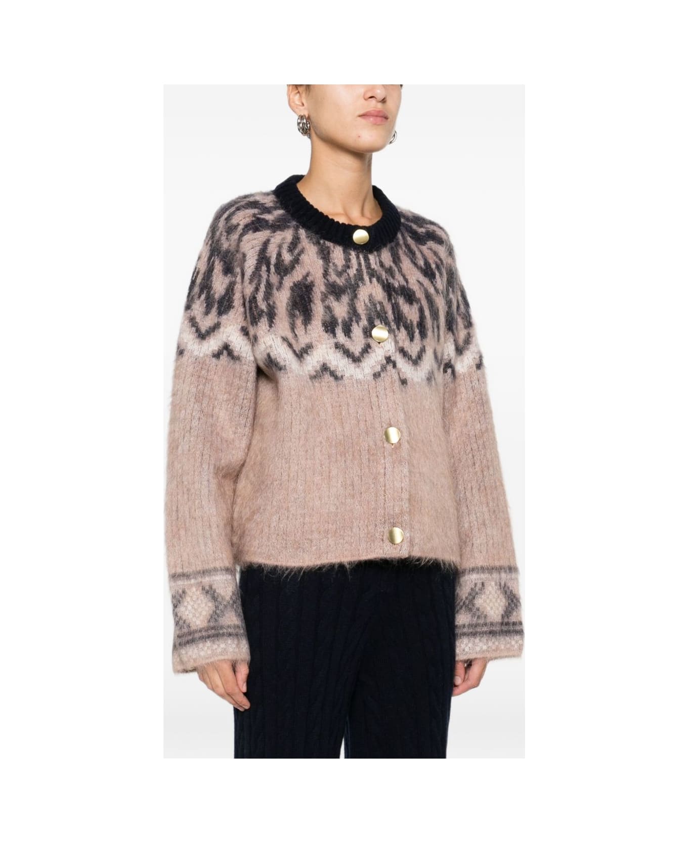Forte_Forte Wool Jacquard Cardigan - Brown