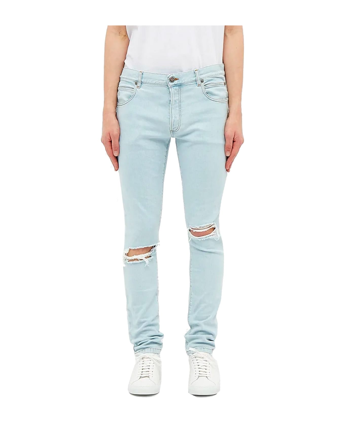 Balmain Distressed Skinny Jeans - Blue