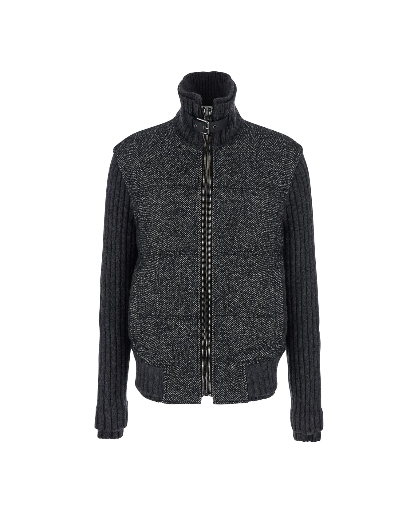 Dolce 
Gabbana Grey Jacket With High Neck And Belt Detail On The Neck In Wool Blend Stretch Man - Grey