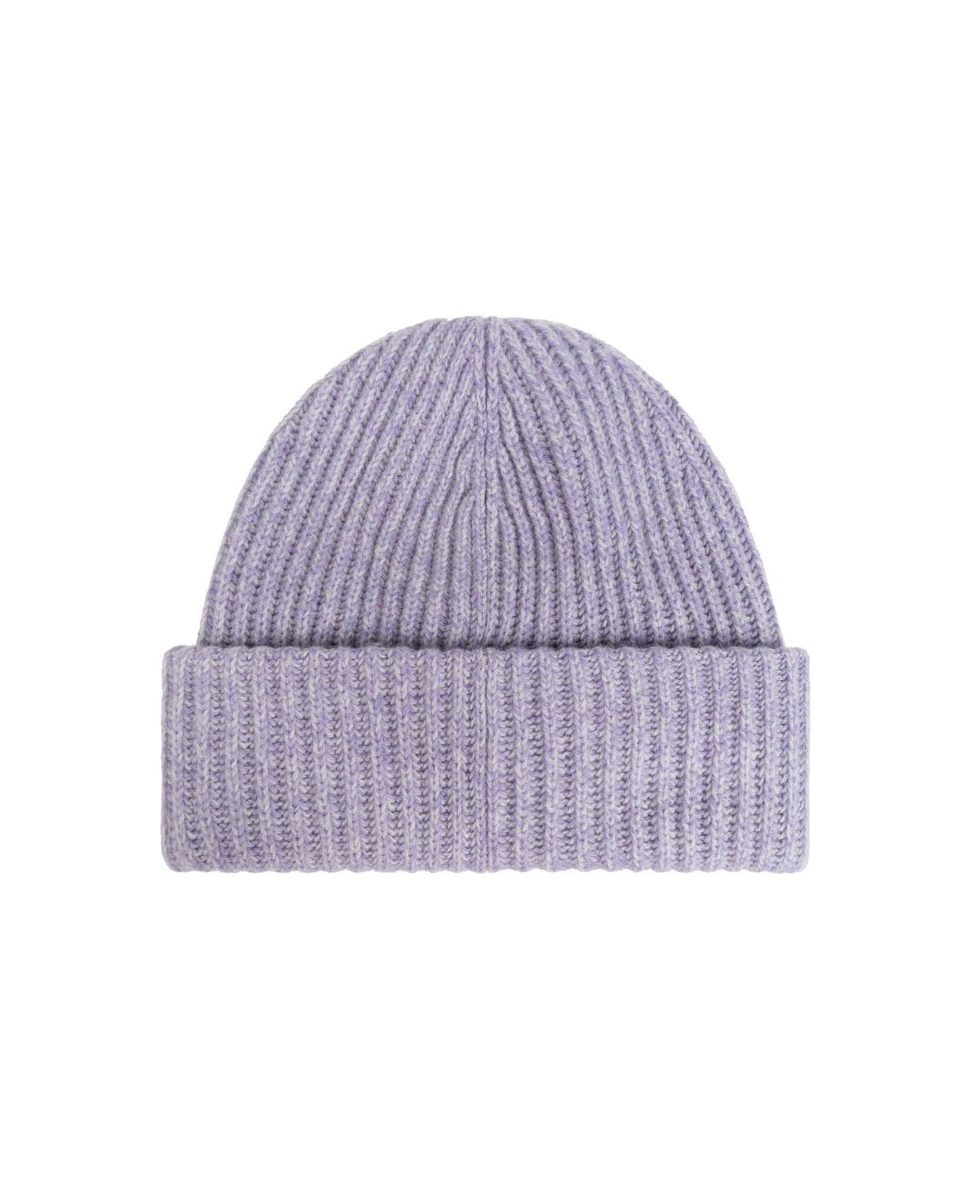 Ganni Logo Patch Knitted Beanie - LAVENDER BLUE