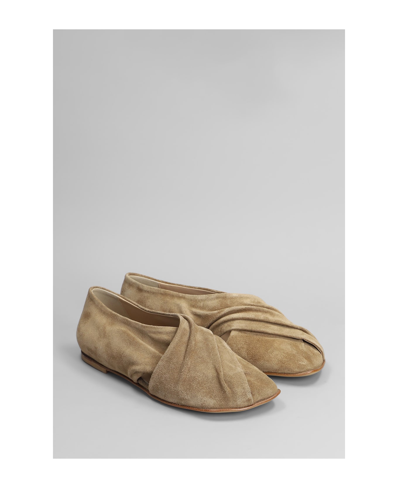 Elena Iachi Ballet Flats In Camel Suede - Camel
