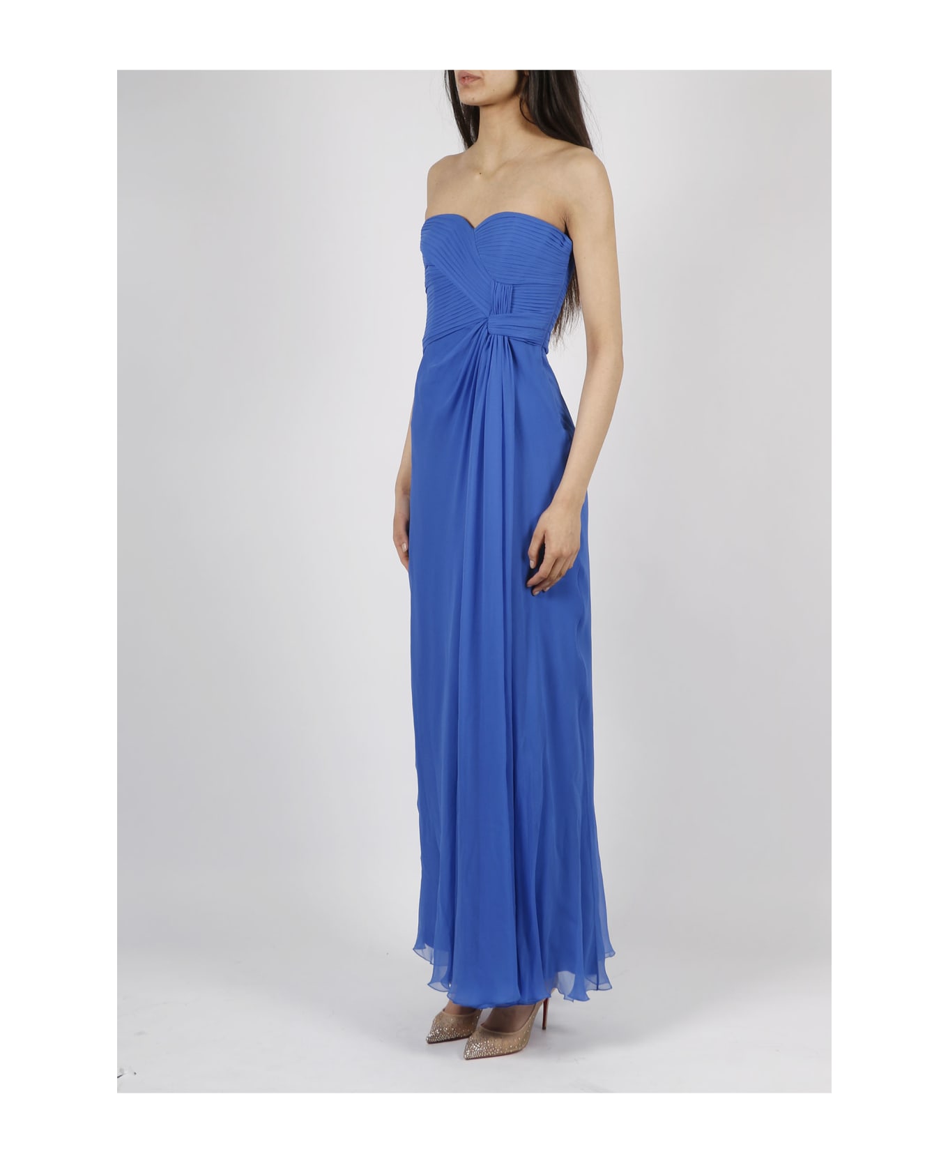 Alberta Ferretti Organic Chiffon Long Dress - Blue