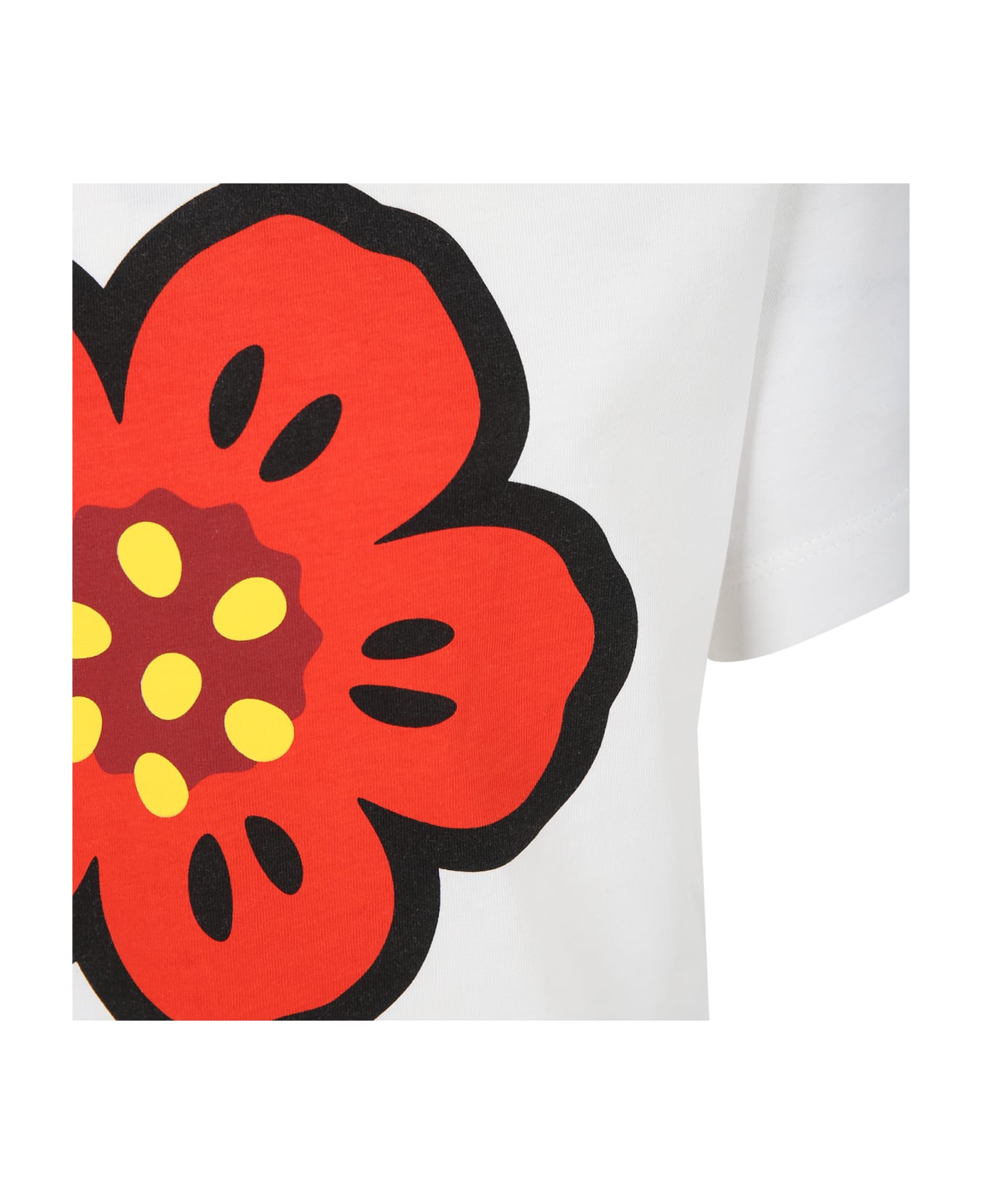 Kenzo Kids White T-shirt For Girl With Flower - Bianco