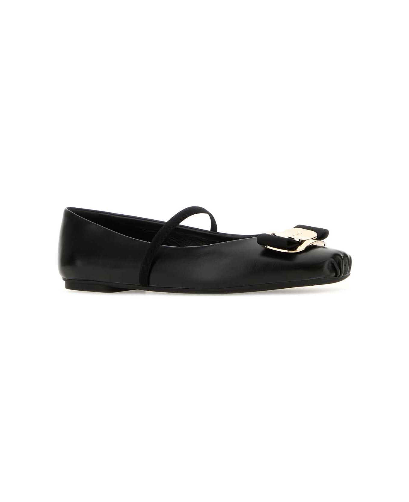 Ferragamo Black Nappa Leather Zina Ballerinas - Black