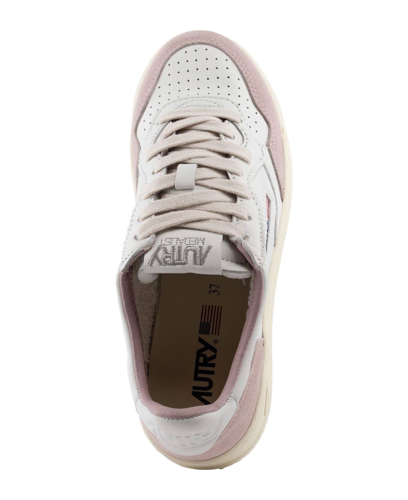 Autry Medalist Low Sneakers In Goatskin And Suede - Goat/suede wht/powder