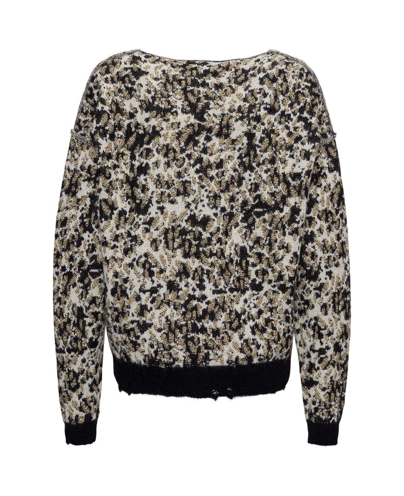 Saint Laurent Leopard Print Knit Sweater - BLACK ニットウェア