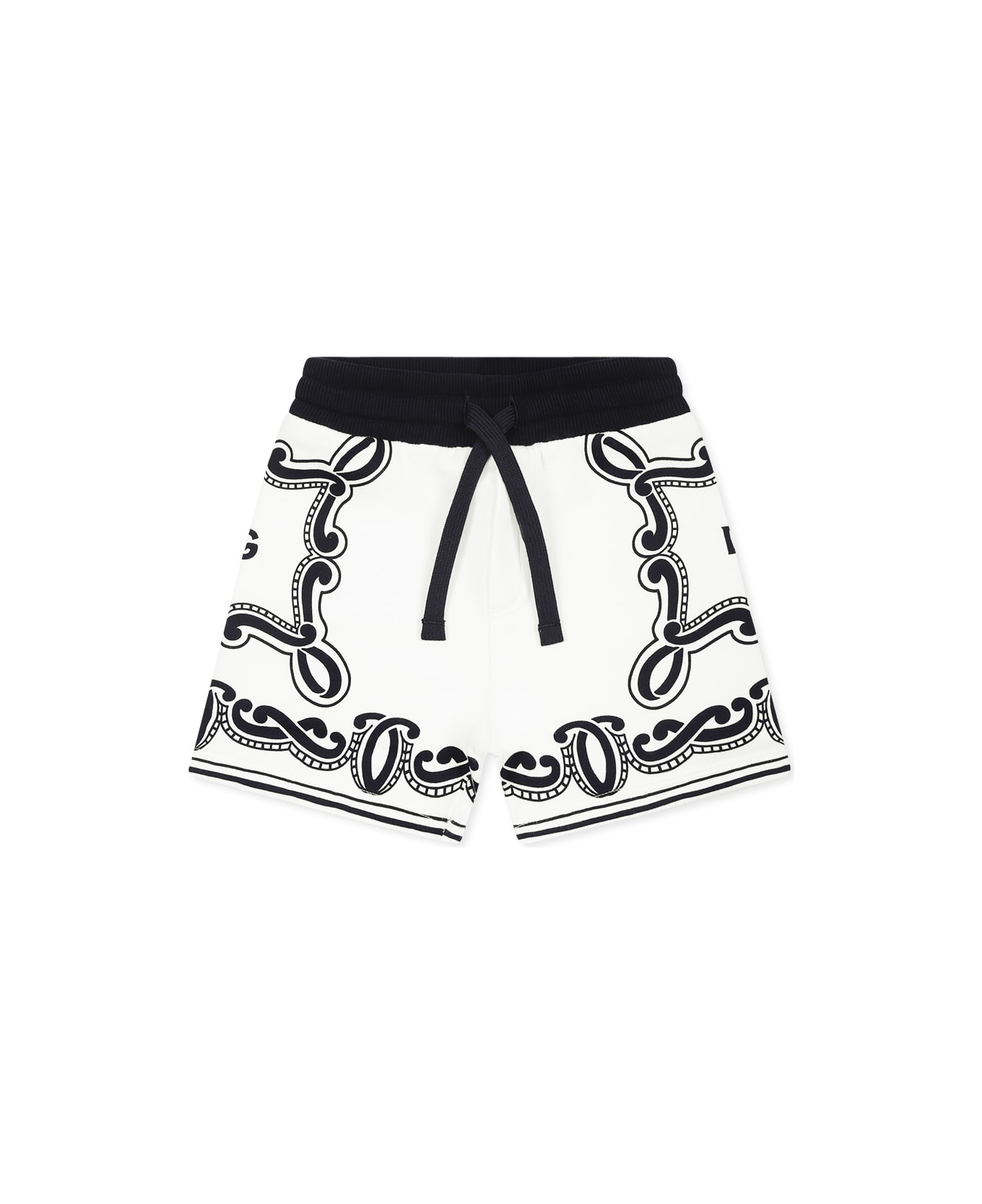 Dolce & Gabbana White Shorts For Baby Boy With Bandana Print - White