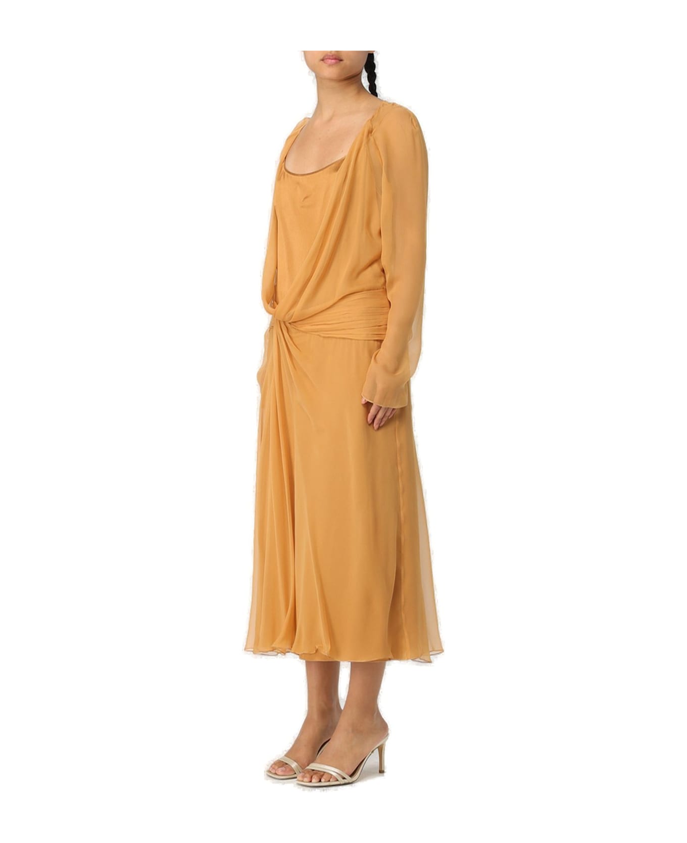 Alberta Ferretti Draped Long-sleeved Midi Dress Alberta Ferretti - BROWN