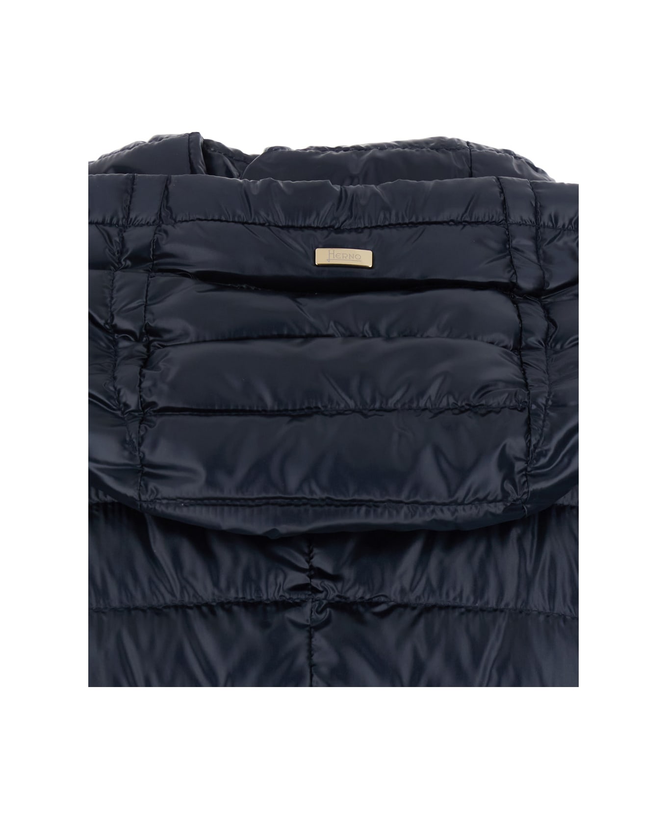 Herno Blue Down Jacket With Drawstring Hood And Logo Plaque On The Rear In Tech Fabric Woman - Blu