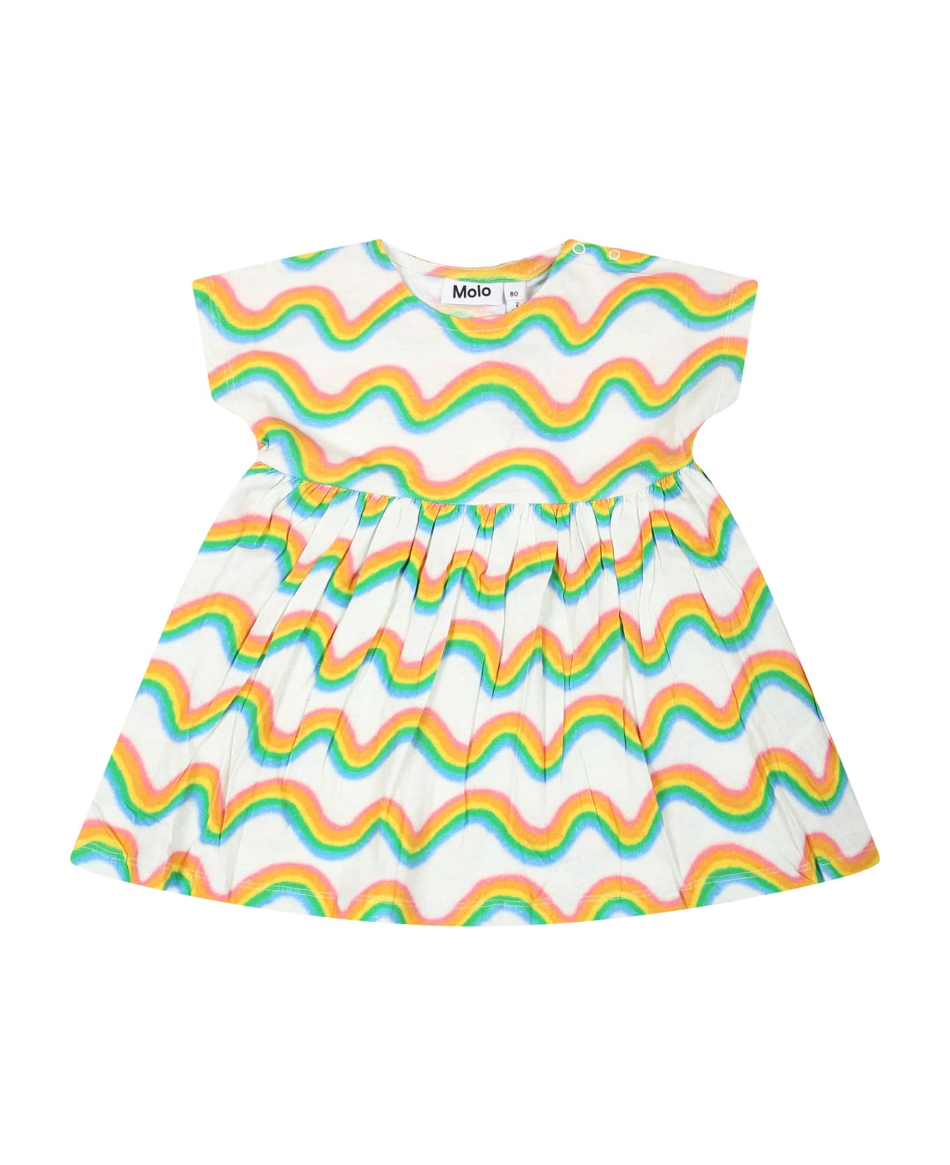 Molo White Dress For Baby Girl With Rainbow Print - Multicolor