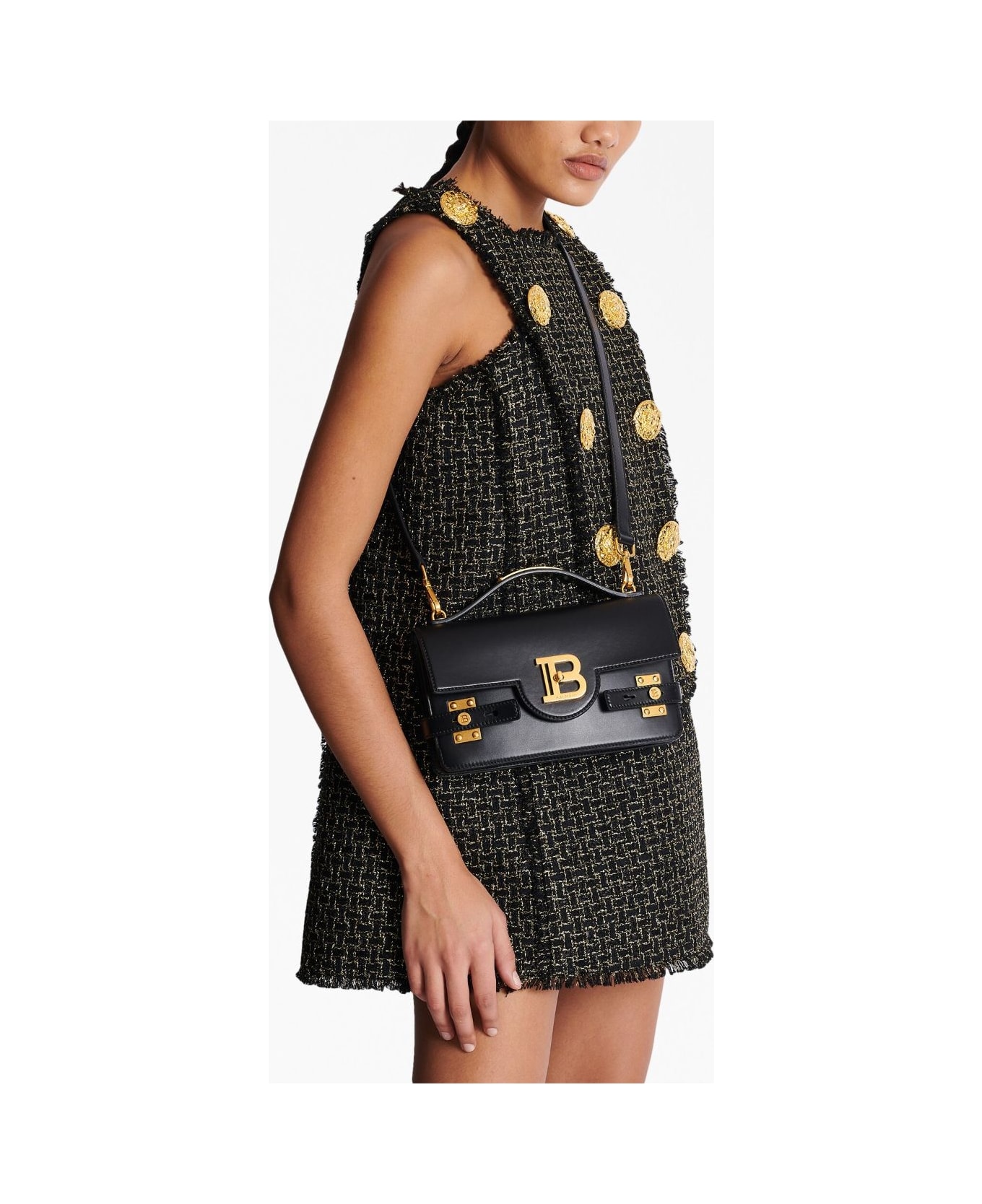 Balmain B-buzz 24 Leather Shoulder Bag - Black