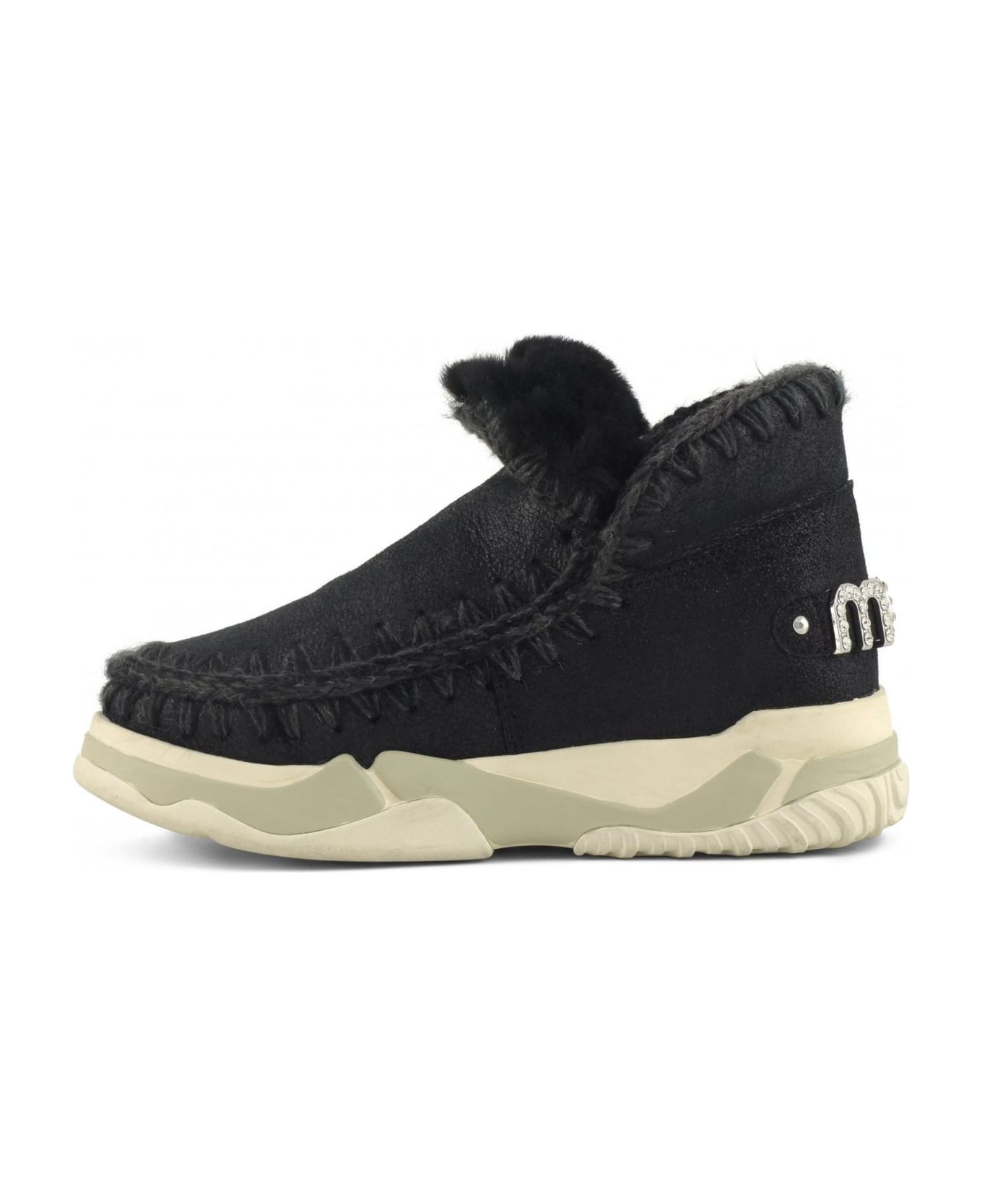 Mou Eskimo Trainer In Black Sheepskin - Nero