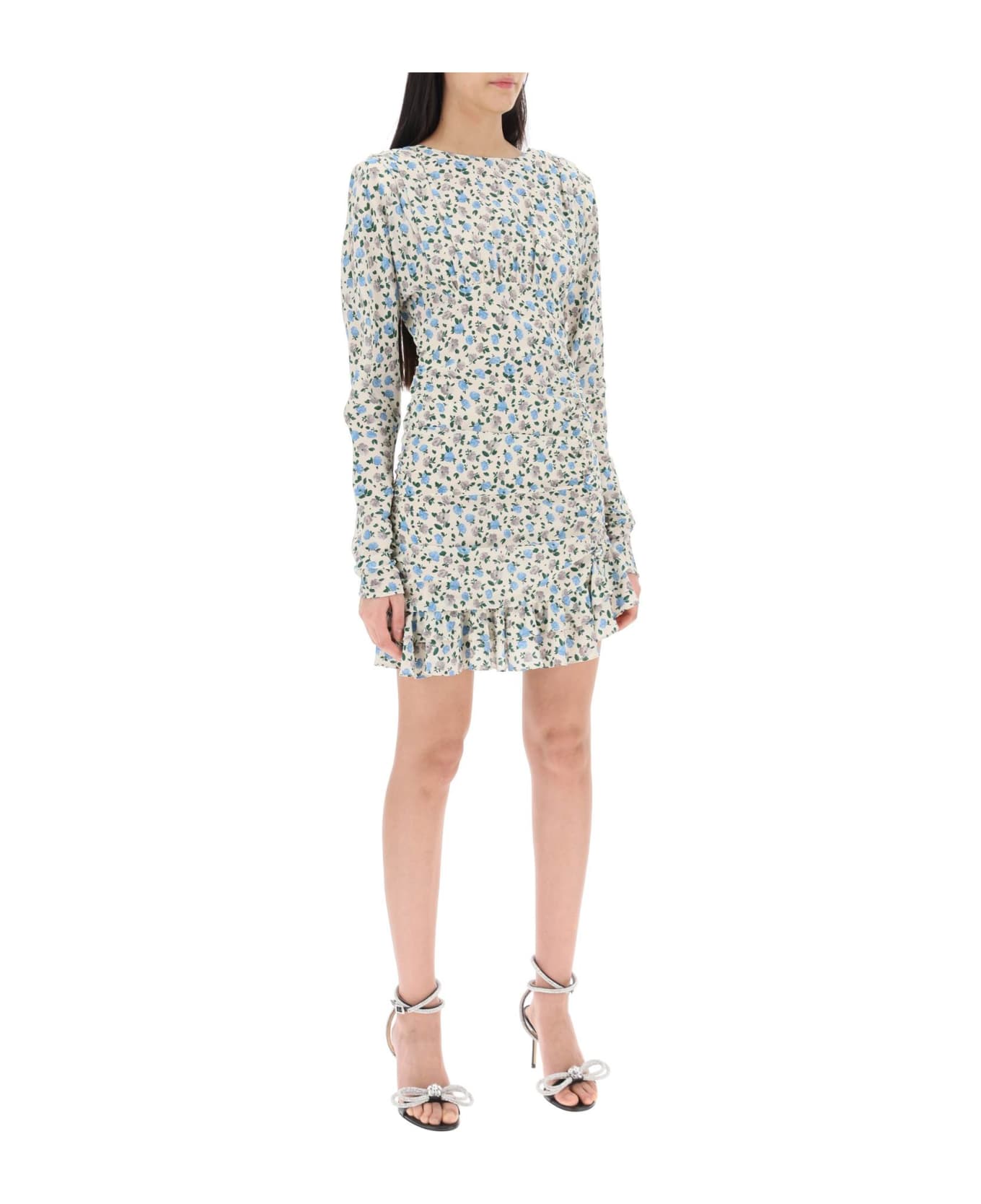 Alessandra Rich Draped Mini Dress With Floral Pattern - LIGHT BLUE MULTI ワンピース＆ドレス