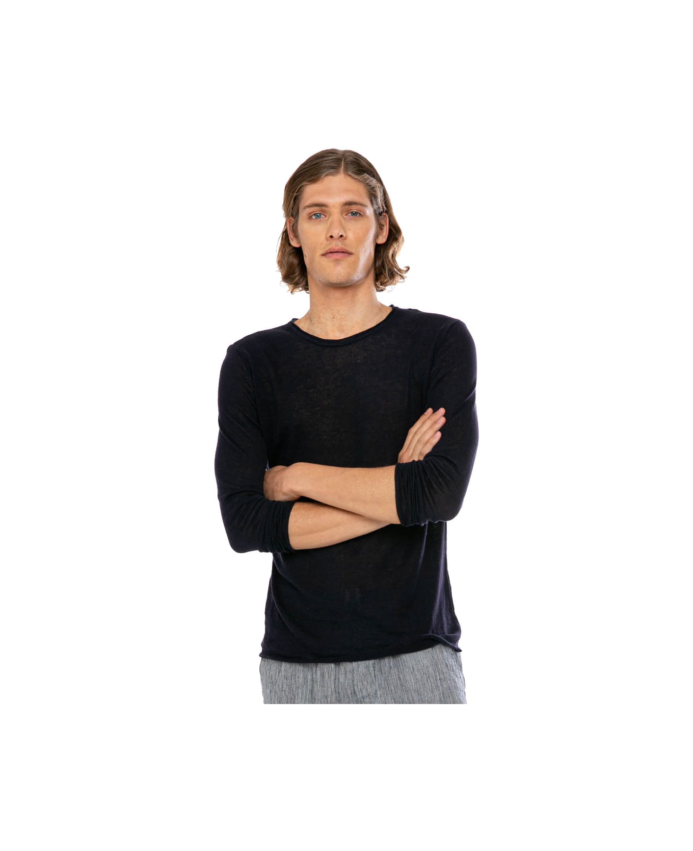 MC2 Saint Barth T-shirt Man Blue Navy Linen - BLUE