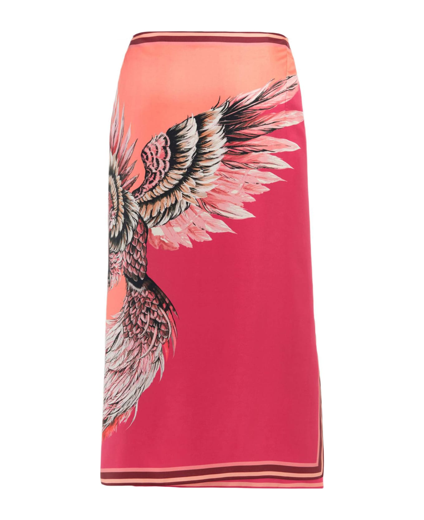 Roberto Cavalli Plumage Print Silk Skirt - Fuchsia スカート
