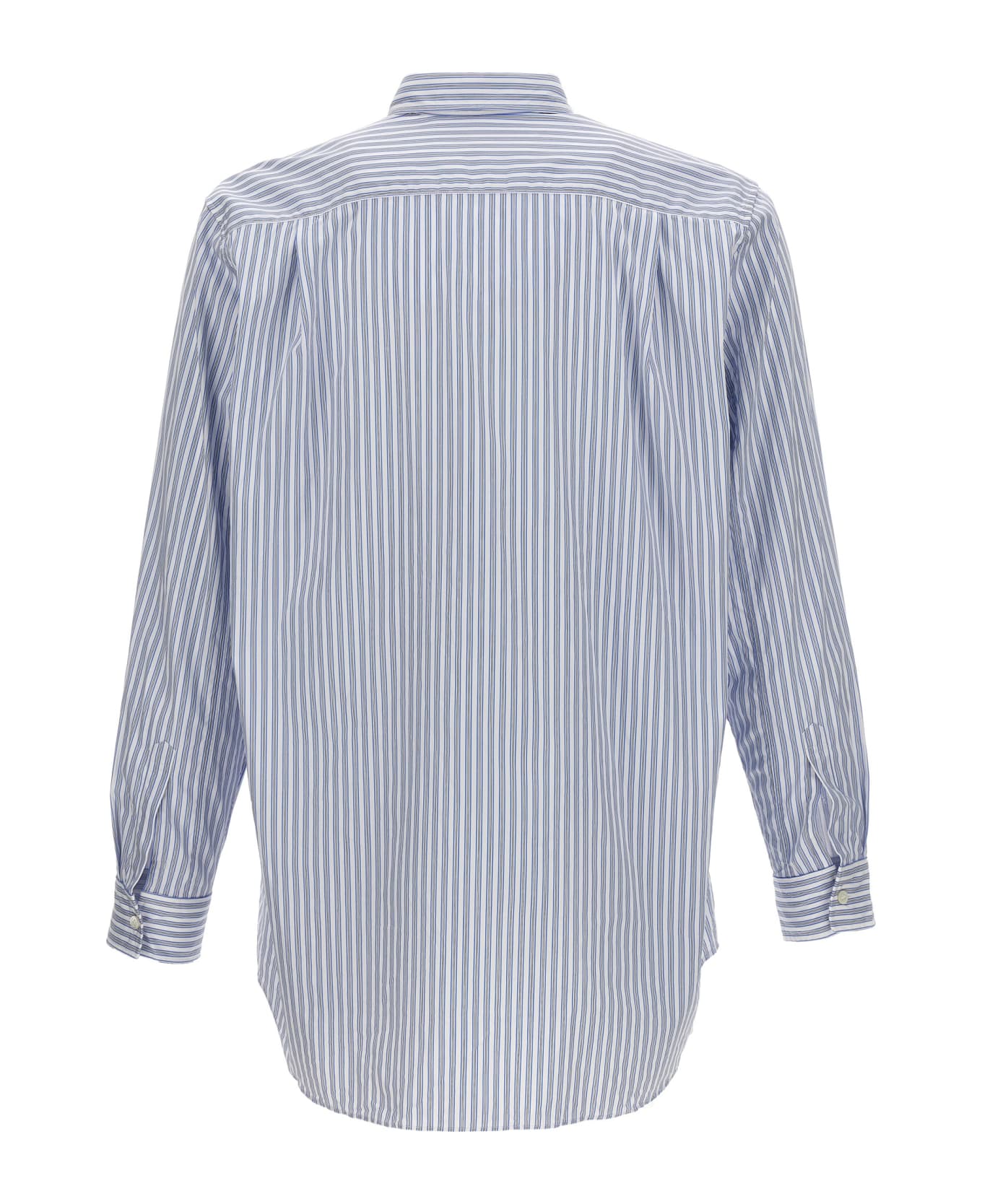 Comme des Garçons Play Logo Patch Striped Shirt - Light Blue