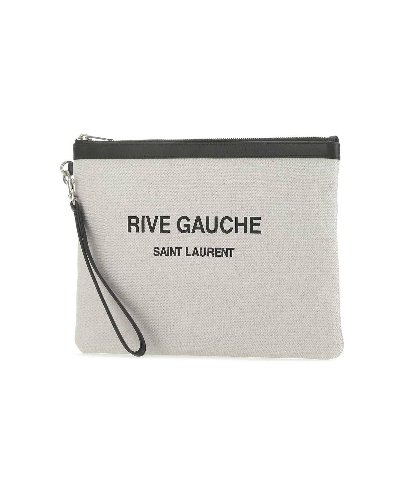 Saint Laurent Sand Canvas Rive Gauche Clutch - 9273