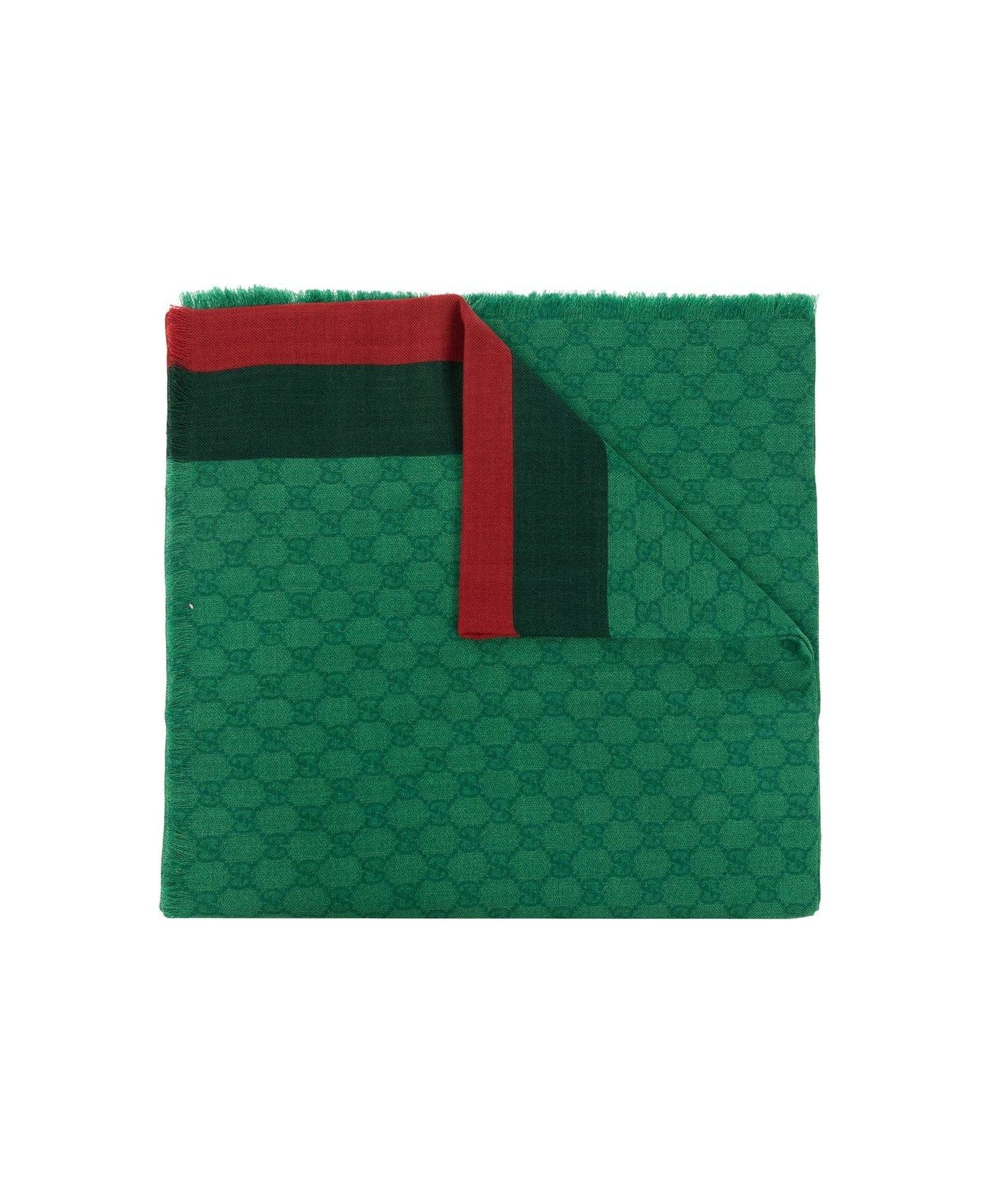 Gucci Gg Monogrammed Web-stripe Scarf - Green スカーフ