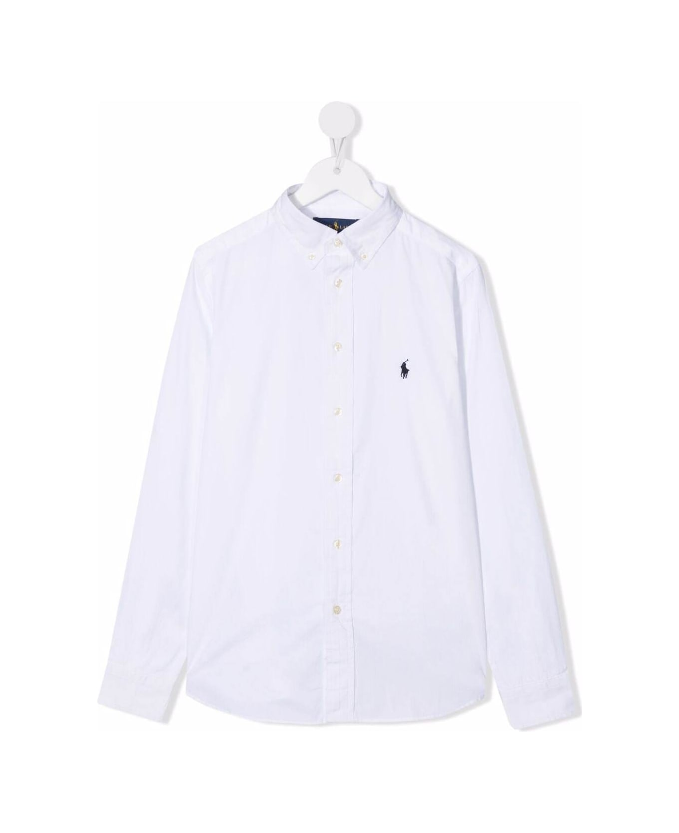 Polo Ralph Lauren White Long Sleeve Shirt With Logo Embroidery In Cotton Boy