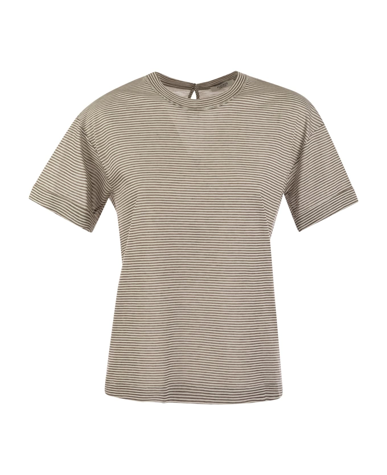 Peserico Lightweight Striped Jersey T-shirt And Punto Luce - Brown/white