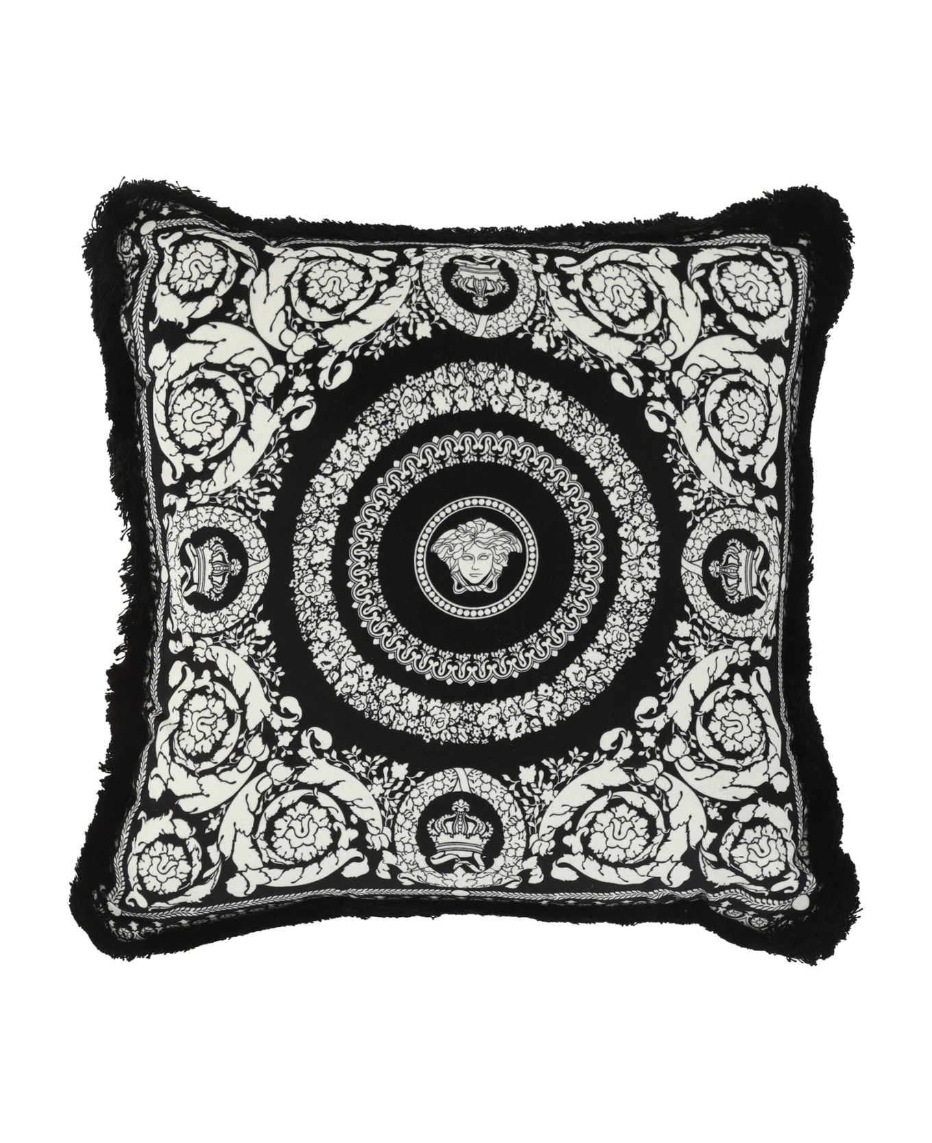 Versace Barocco Medusa Pillow - Black+white 寝具