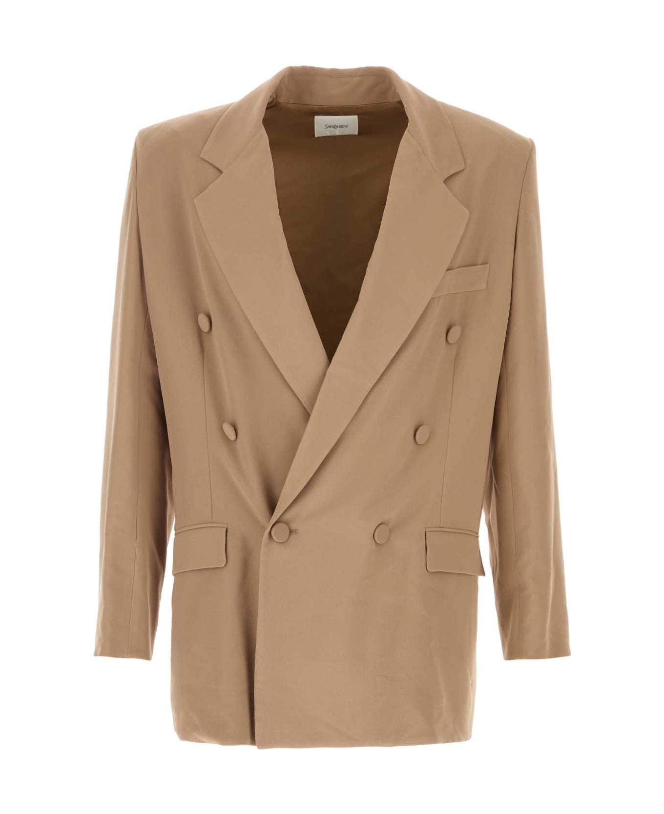 Saint Laurent Camel Crepe Blazer - CAPPUCCINO