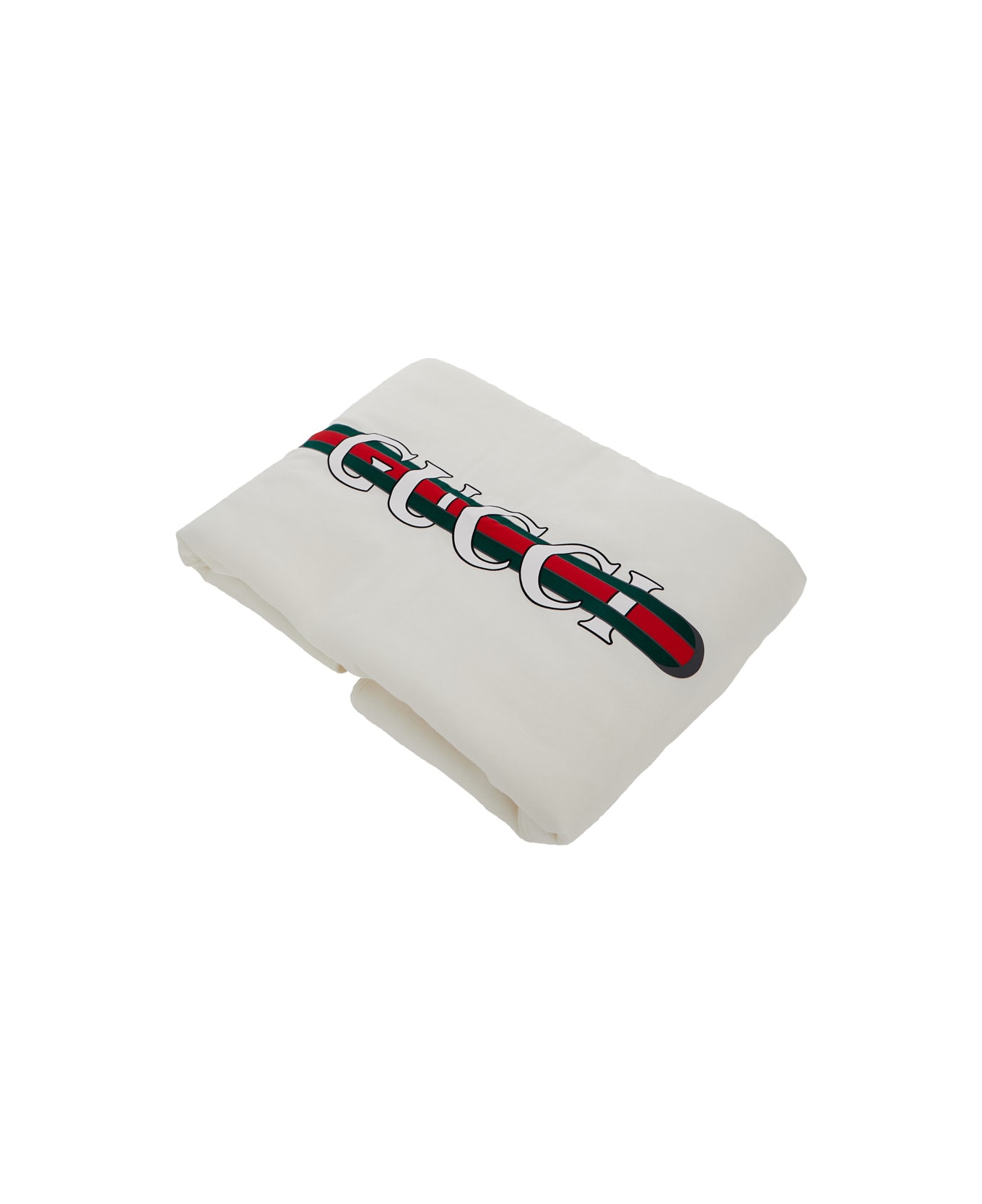 Gucci White Blanket With Logo And Web Detail In Cotton Baby - White